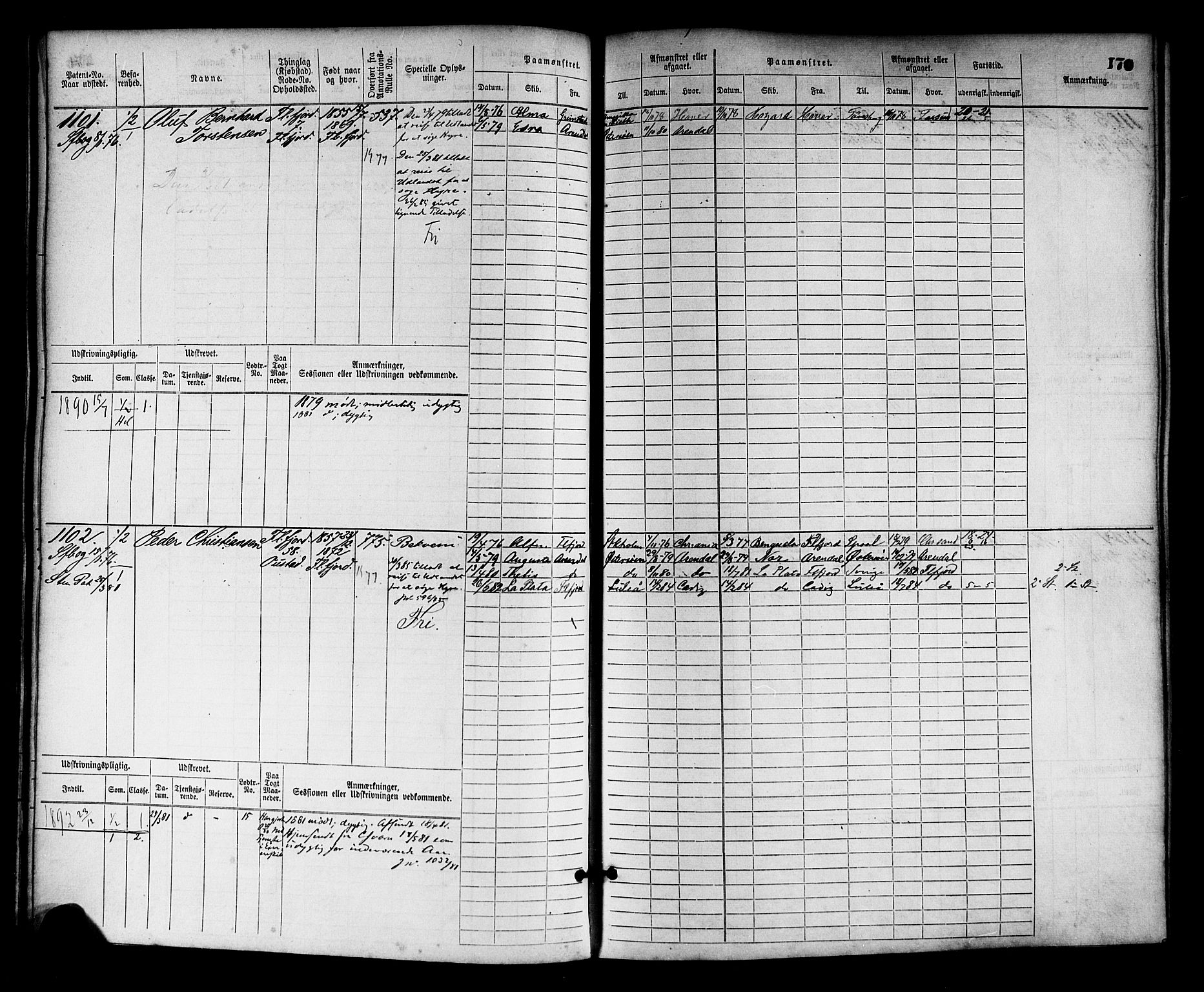 Flekkefjord mønstringskrets, SAK/2031-0018/F/Fb/L0002: Hovedrulle nr 765-1514, N-5, 1868-1900, s. 173