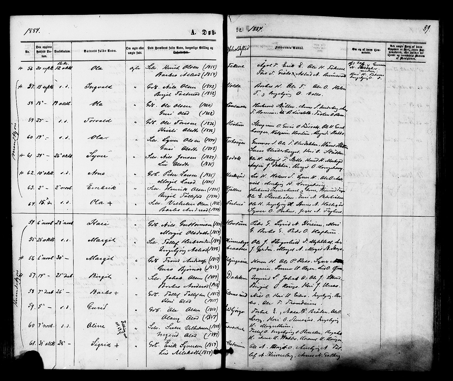 Gol kirkebøker, AV/SAKO-A-226/F/Fa/L0004: Ministerialbok nr. I 4, 1876-1886, s. 89