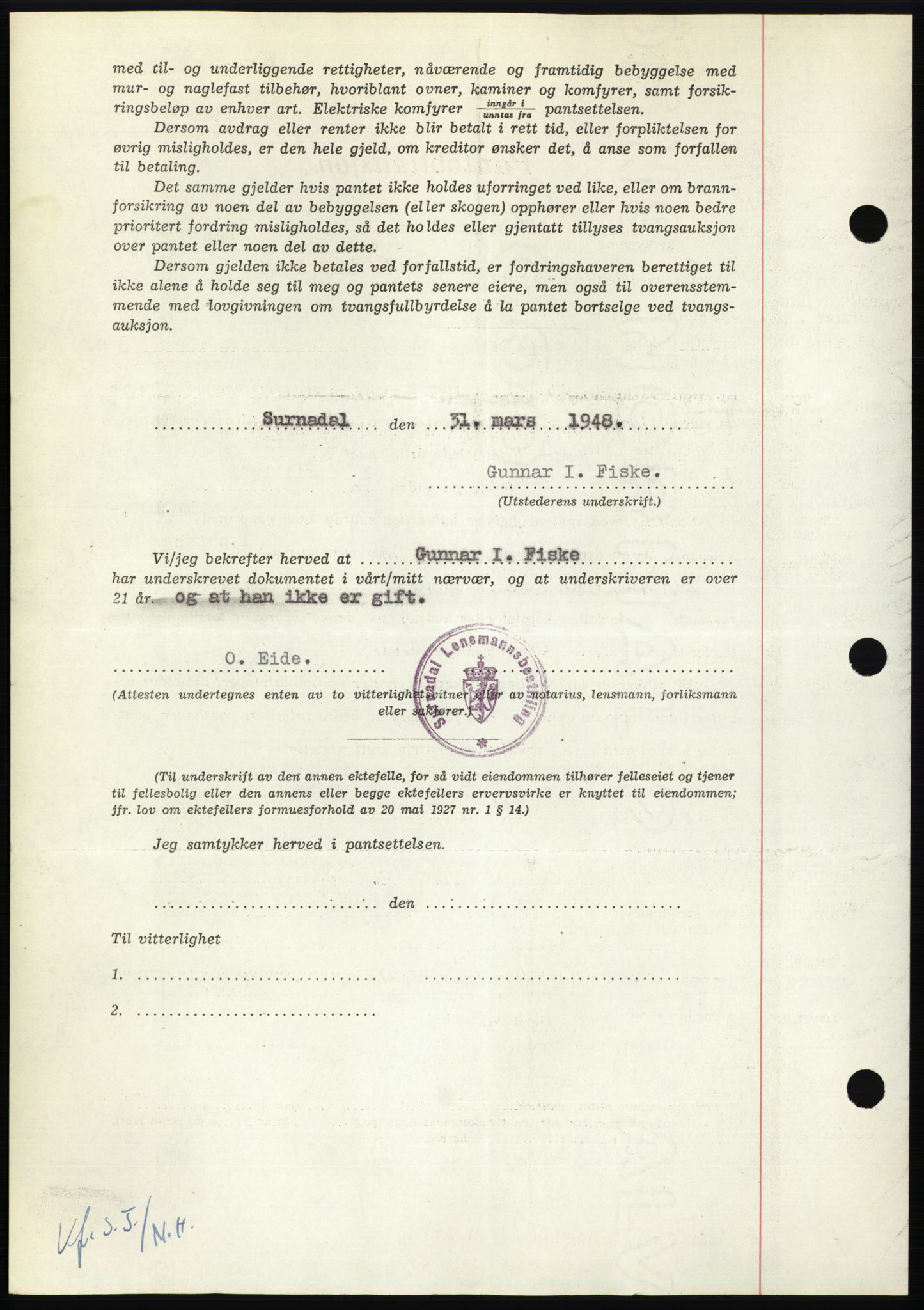 Nordmøre sorenskriveri, AV/SAT-A-4132/1/2/2Ca: Pantebok nr. B98, 1948-1948, Dagboknr: 765/1948