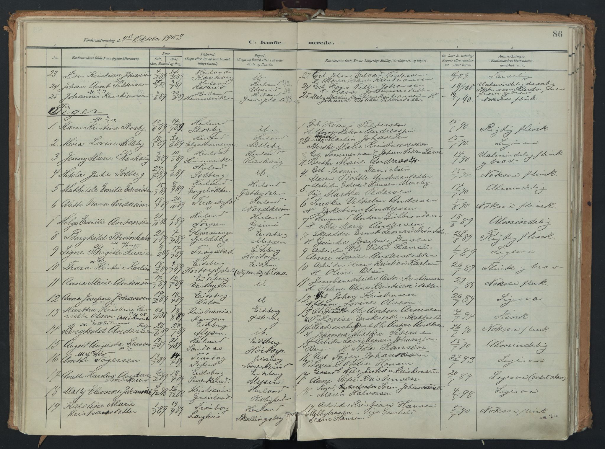 Eidsberg prestekontor Kirkebøker, AV/SAO-A-10905/F/Fb/L0002: Ministerialbok nr. II 2, 1901-1933, s. 86