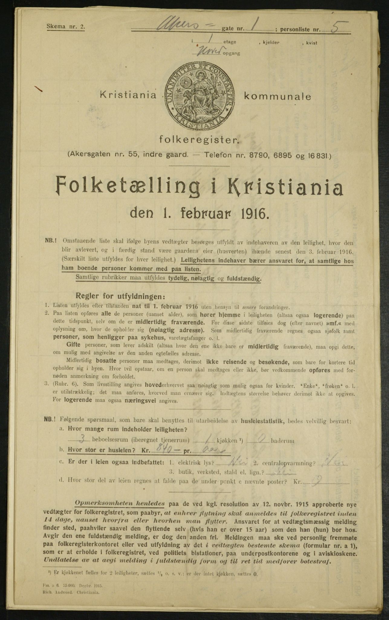 OBA, Kommunal folketelling 1.2.1916 for Kristiania, 1916, s. 325