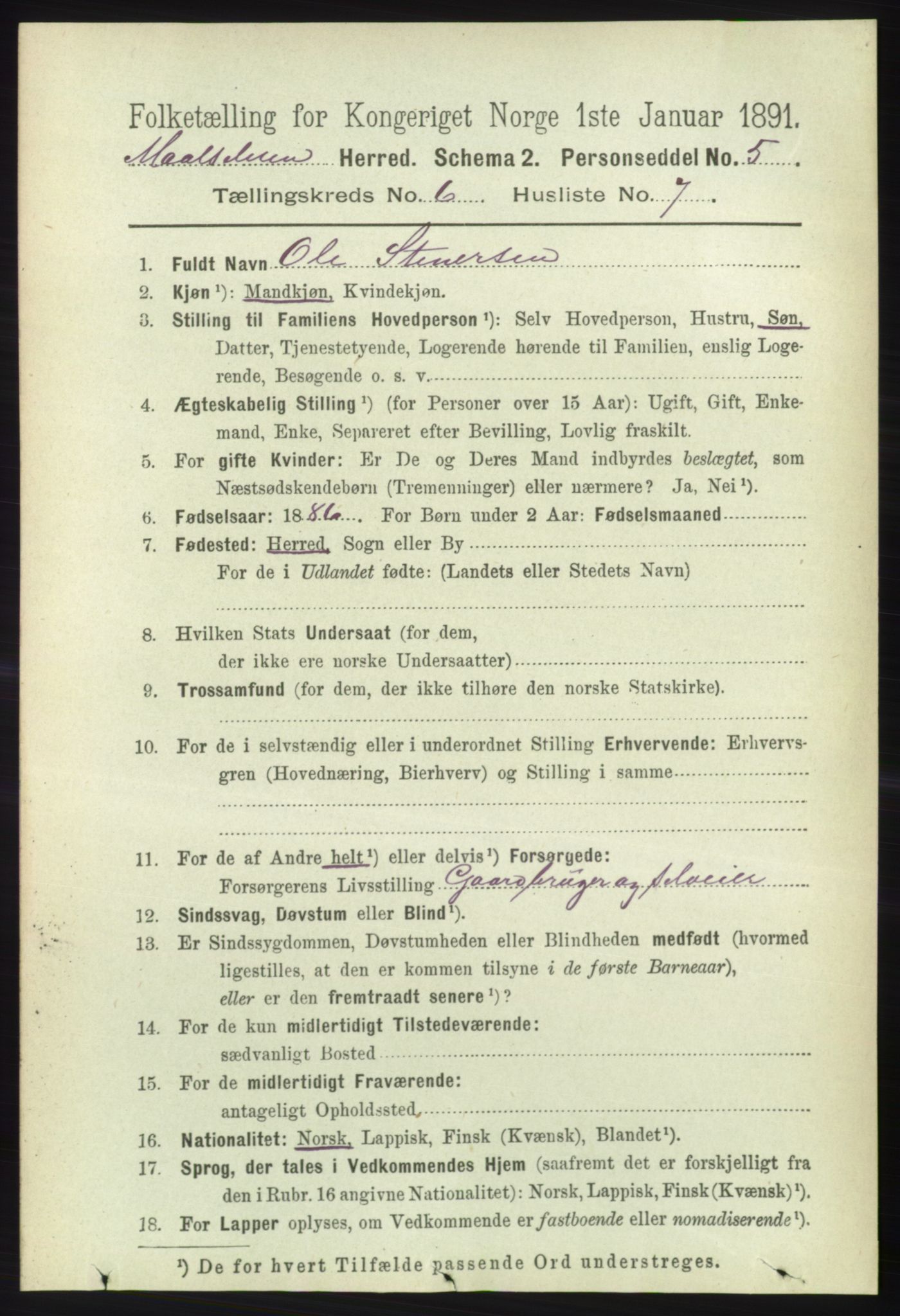 RA, Folketelling 1891 for 1924 Målselv herred, 1891, s. 2087