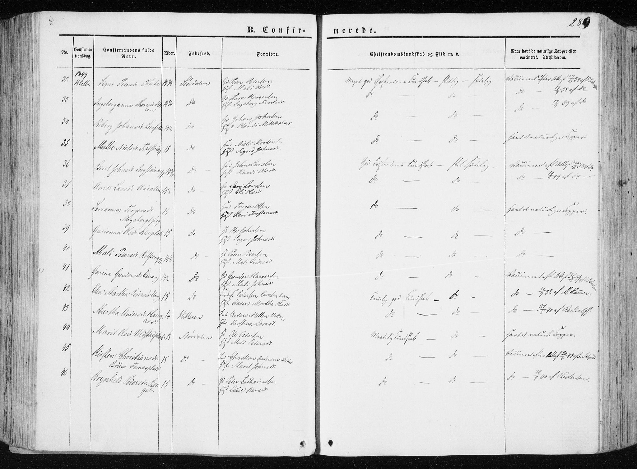 Ministerialprotokoller, klokkerbøker og fødselsregistre - Nord-Trøndelag, AV/SAT-A-1458/709/L0074: Ministerialbok nr. 709A14, 1845-1858, s. 289