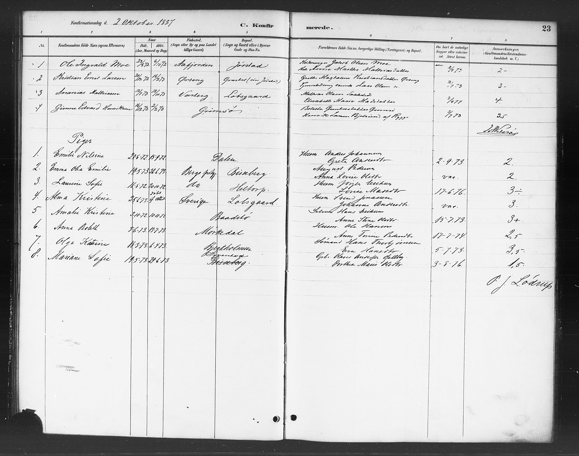Skjeberg prestekontor Kirkebøker, SAO/A-10923/F/Fc/L0001: Ministerialbok nr. III 1, 1886-1897, s. 23