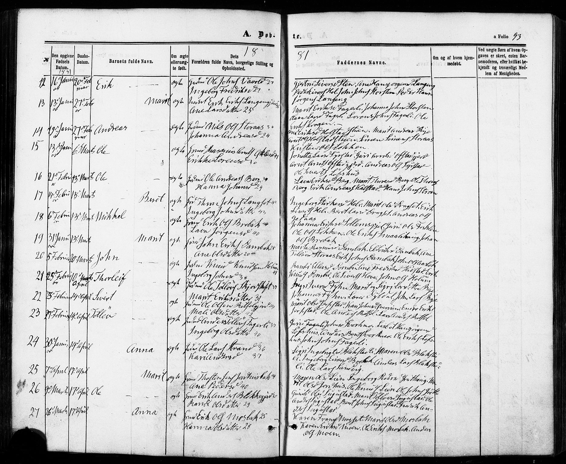 Ministerialprotokoller, klokkerbøker og fødselsregistre - Sør-Trøndelag, SAT/A-1456/672/L0856: Ministerialbok nr. 672A08, 1861-1881, s. 93