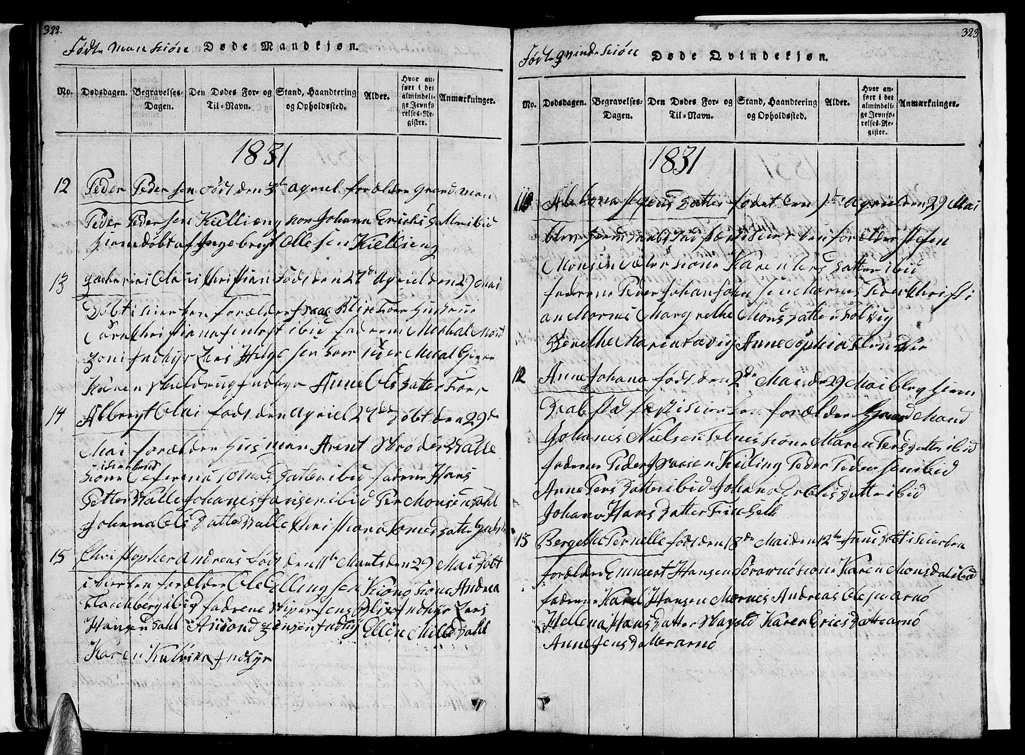 Ministerialprotokoller, klokkerbøker og fødselsregistre - Nordland, AV/SAT-A-1459/805/L0105: Klokkerbok nr. 805C01, 1820-1839, s. 322-323