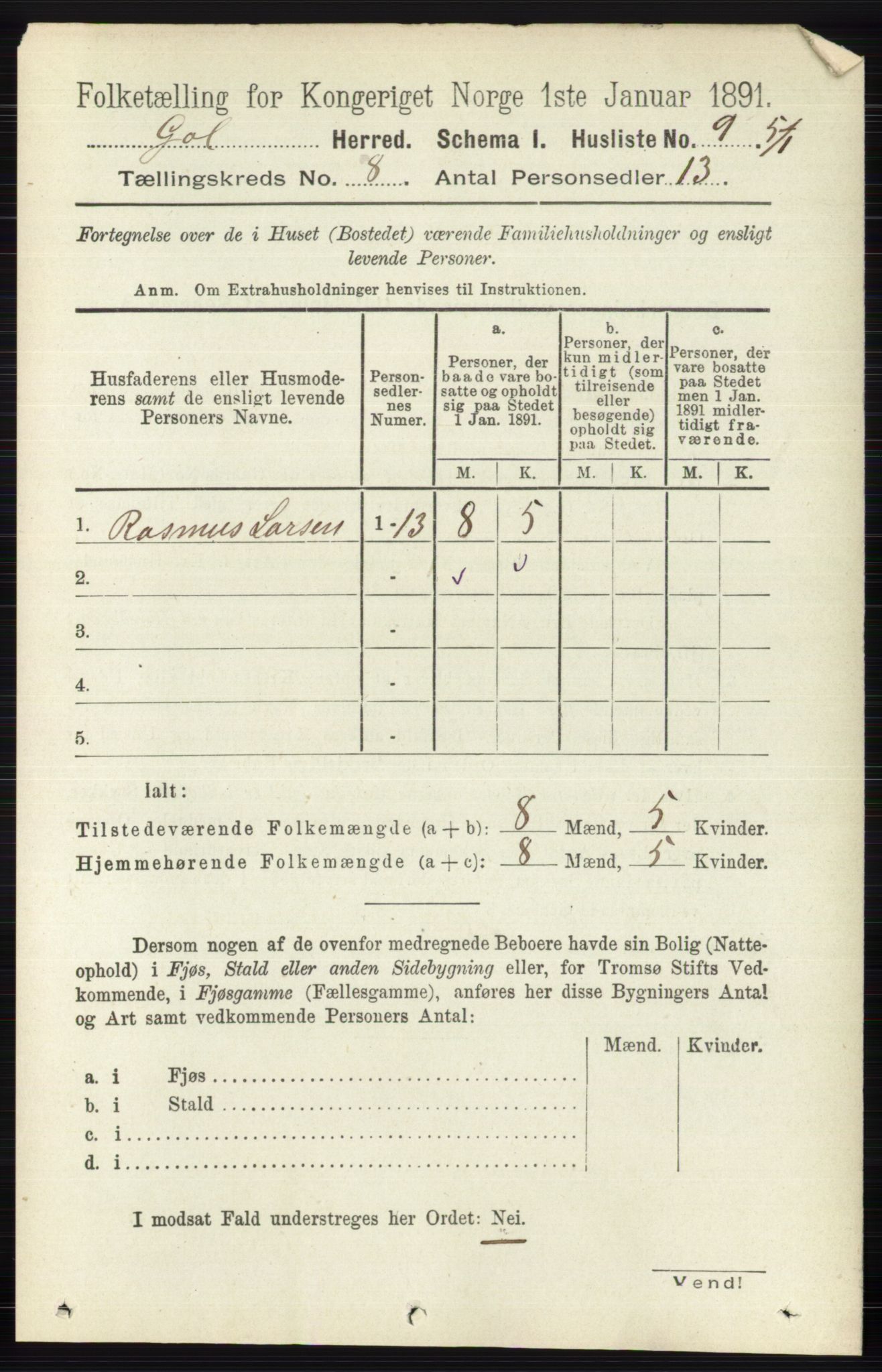 RA, Folketelling 1891 for 0617 Gol og Hemsedal herred, 1891, s. 2990