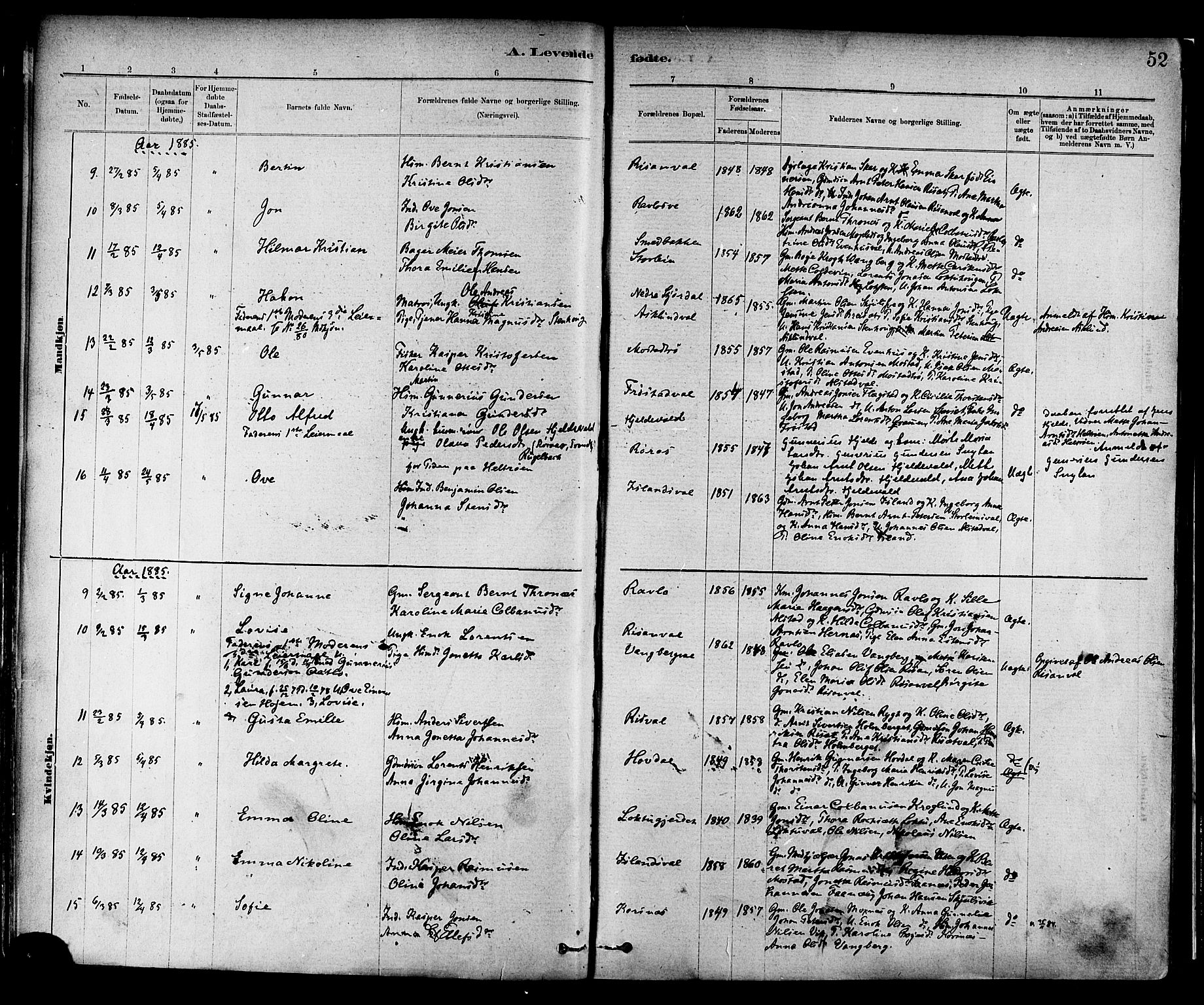 Ministerialprotokoller, klokkerbøker og fødselsregistre - Nord-Trøndelag, SAT/A-1458/713/L0120: Ministerialbok nr. 713A09, 1878-1887, s. 52