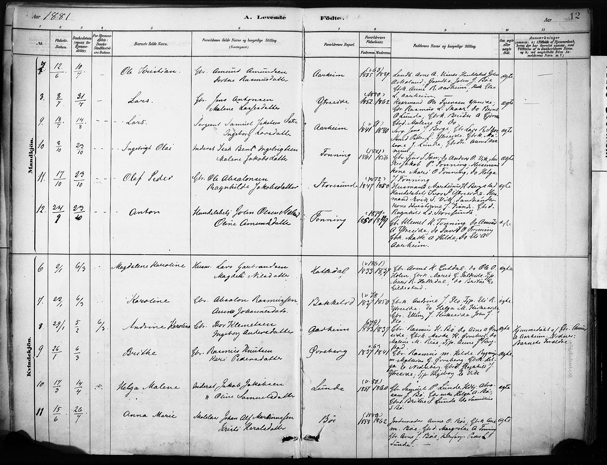Stryn Sokneprestembete, AV/SAB-A-82501: Ministerialbok nr. B 1, 1878-1907, s. 12