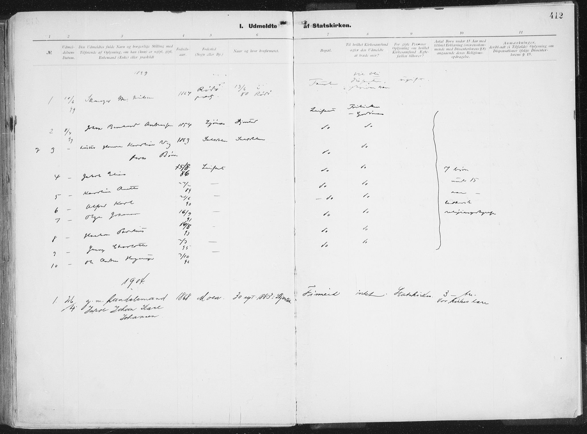 Ministerialprotokoller, klokkerbøker og fødselsregistre - Nordland, SAT/A-1459/849/L0696: Ministerialbok nr. 849A08, 1898-1910, s. 412