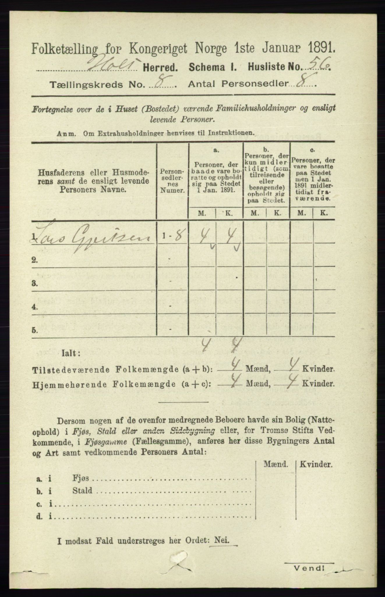 RA, Folketelling 1891 for 0914 Holt herred, 1891, s. 3524