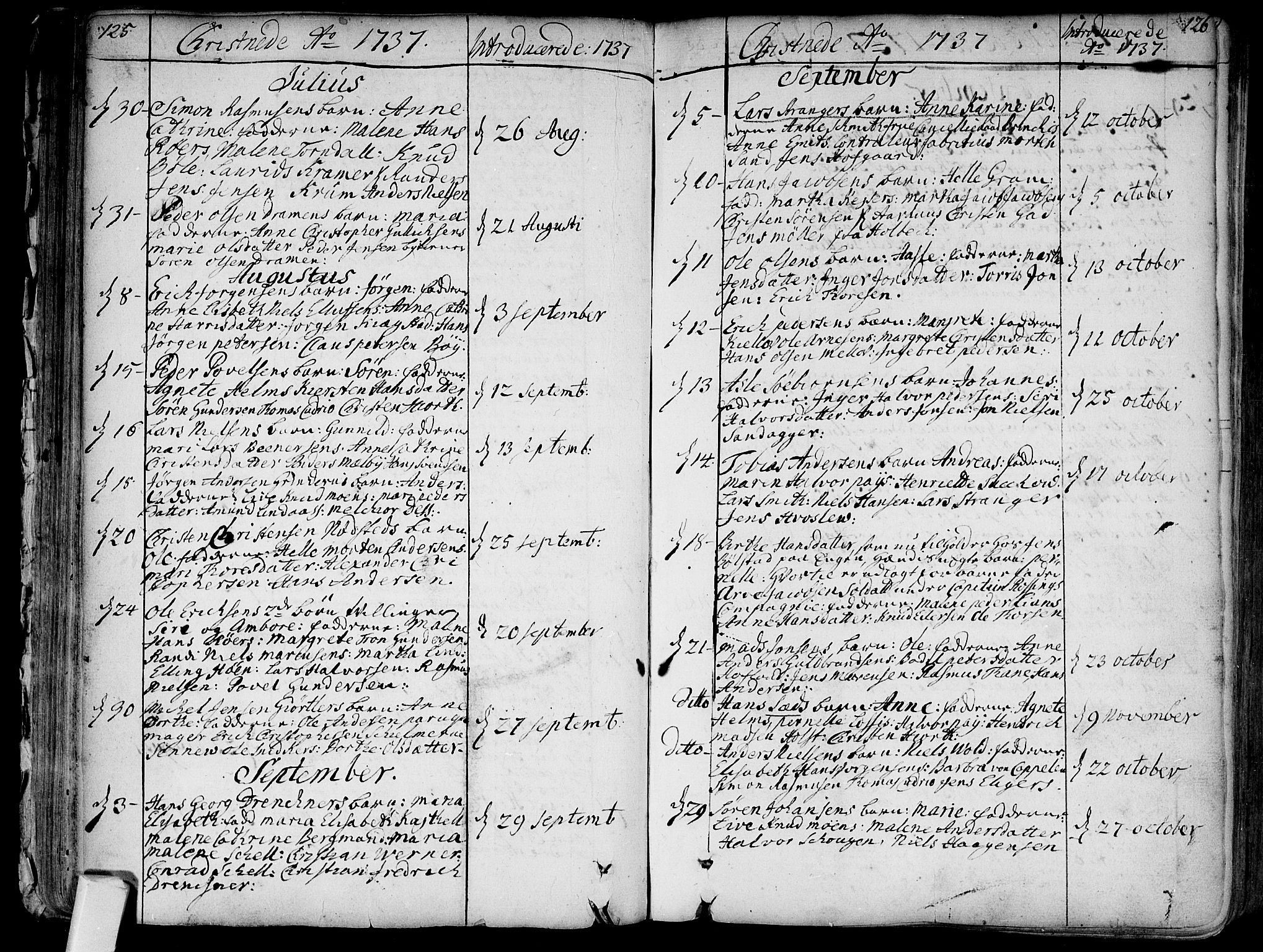 Bragernes kirkebøker, SAKO/A-6/F/Fa/L0004: Ministerialbok nr. I 4, 1734-1759, s. 125-126