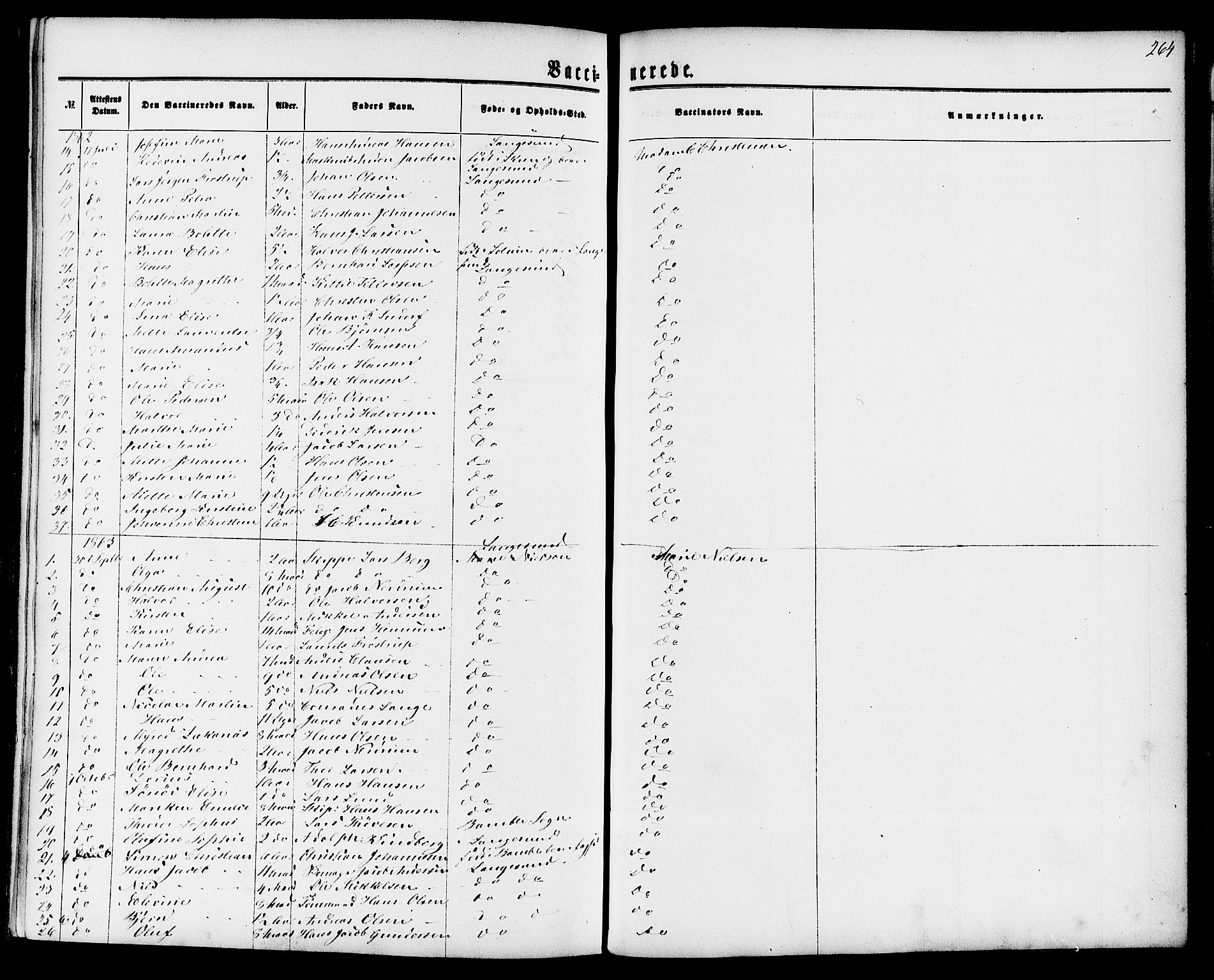Langesund kirkebøker, AV/SAKO-A-280/G/Ga/L0004: Klokkerbok nr. 4, 1859-1884, s. 264