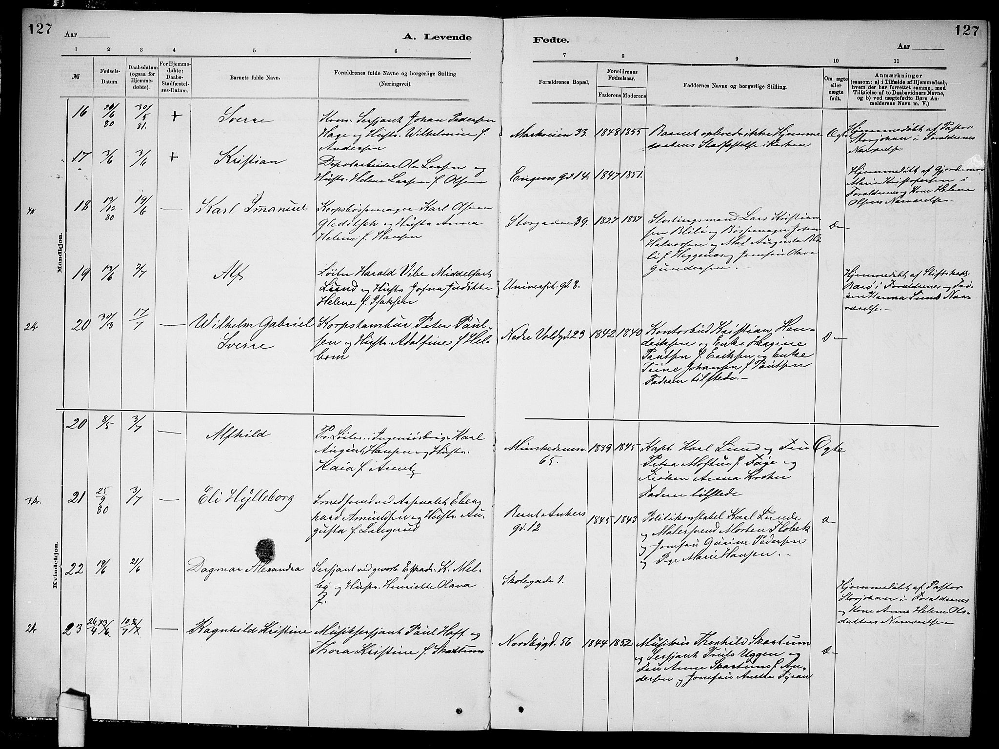 Garnisonsmenigheten Kirkebøker, AV/SAO-A-10846/G/Ga/L0007: Klokkerbok nr. 7, 1881-1881, s. 127