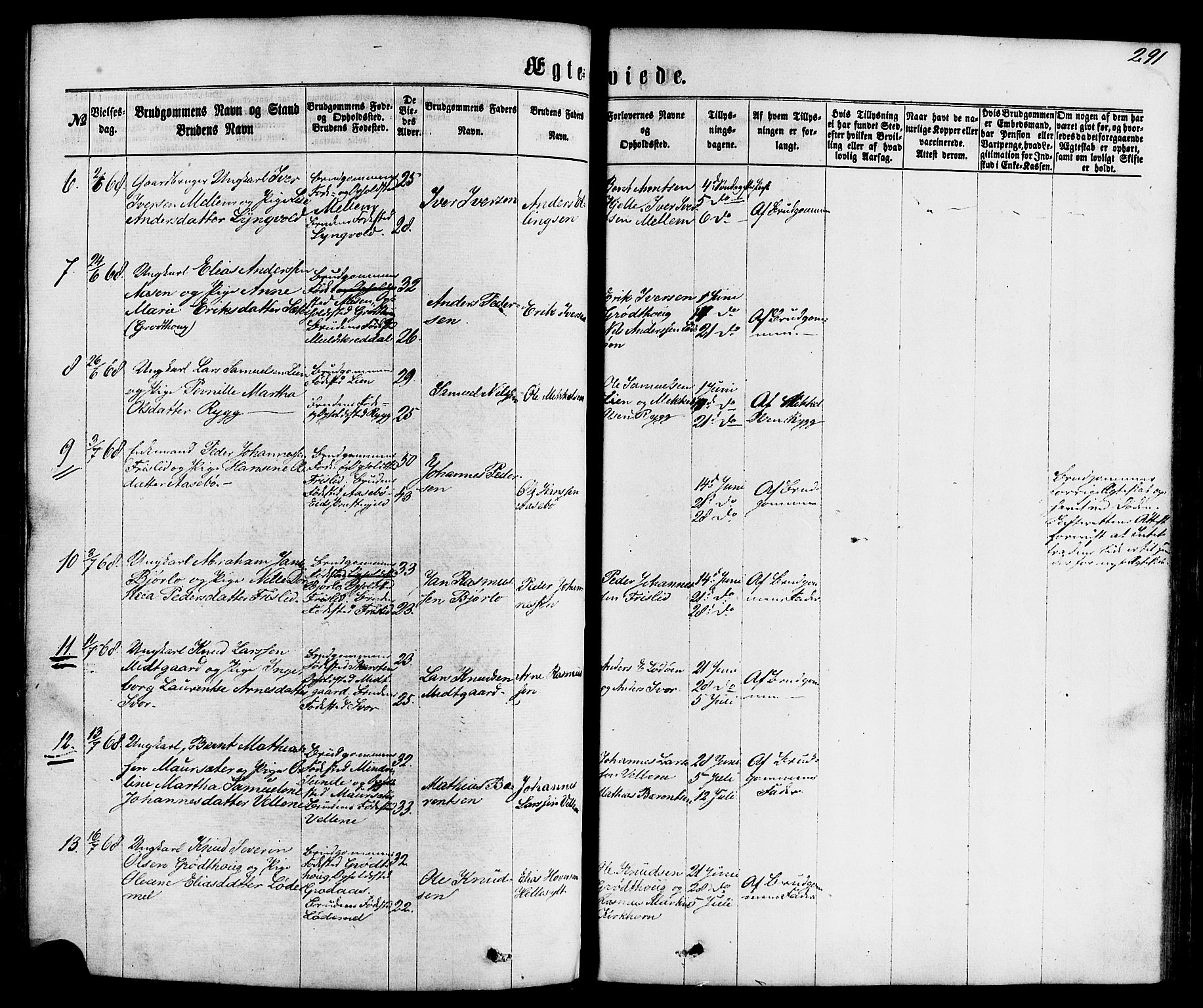 Hornindal sokneprestembete, AV/SAB-A-82401/H/Haa/Haaa/L0002: Ministerialbok nr. A 2, 1867-1884, s. 291