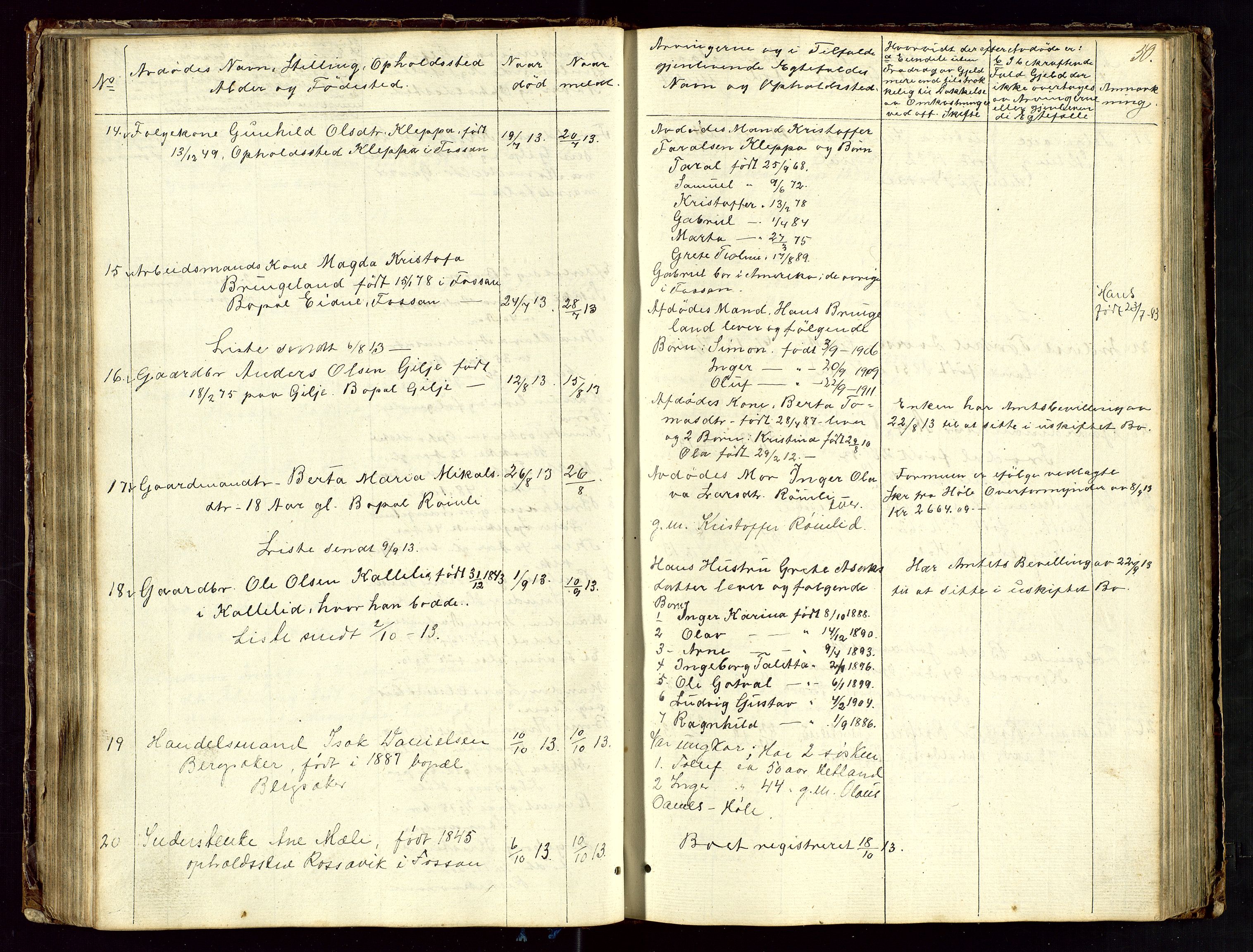 Høle og Forsand lensmannskontor, AV/SAST-A-100127/Gga/L0002: "Dødsanmeldelsesprotokol", 1903-1919, s. 50