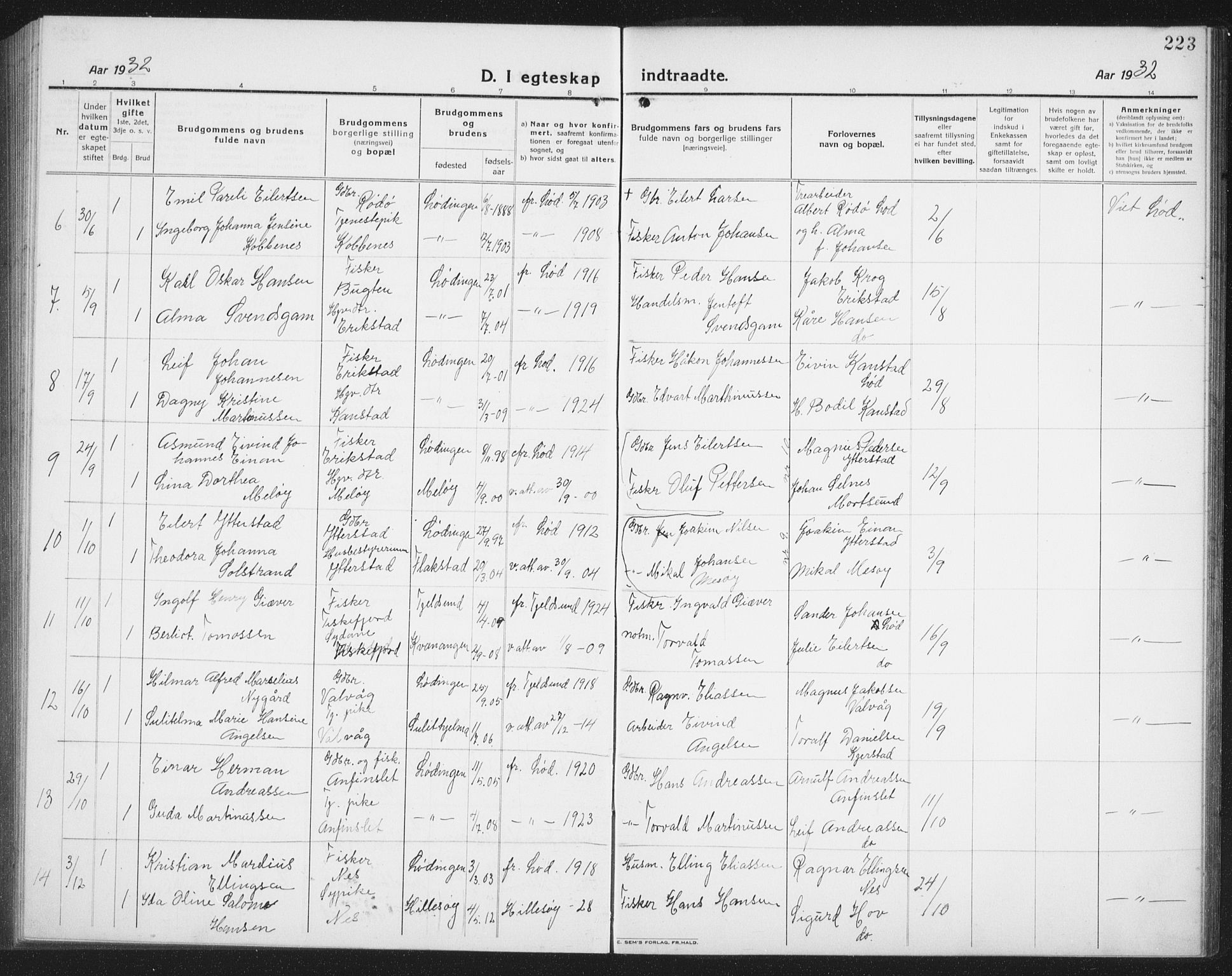 Ministerialprotokoller, klokkerbøker og fødselsregistre - Nordland, AV/SAT-A-1459/872/L1049: Klokkerbok nr. 872C05, 1920-1938, s. 223