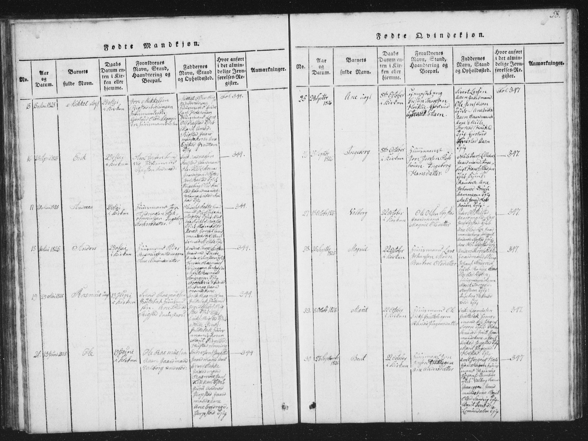Ministerialprotokoller, klokkerbøker og fødselsregistre - Sør-Trøndelag, SAT/A-1456/672/L0862: Klokkerbok nr. 672C01, 1816-1831, s. 58