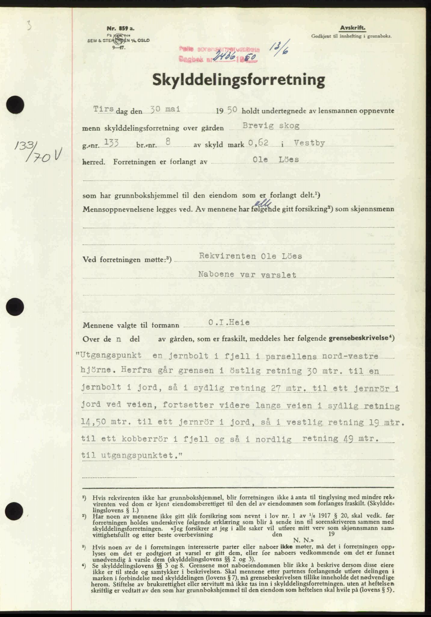 Follo sorenskriveri, SAO/A-10274/G/Ga/Gaa/L0092: Pantebok nr. I 92, 1950-1950, Dagboknr: 2436/1950