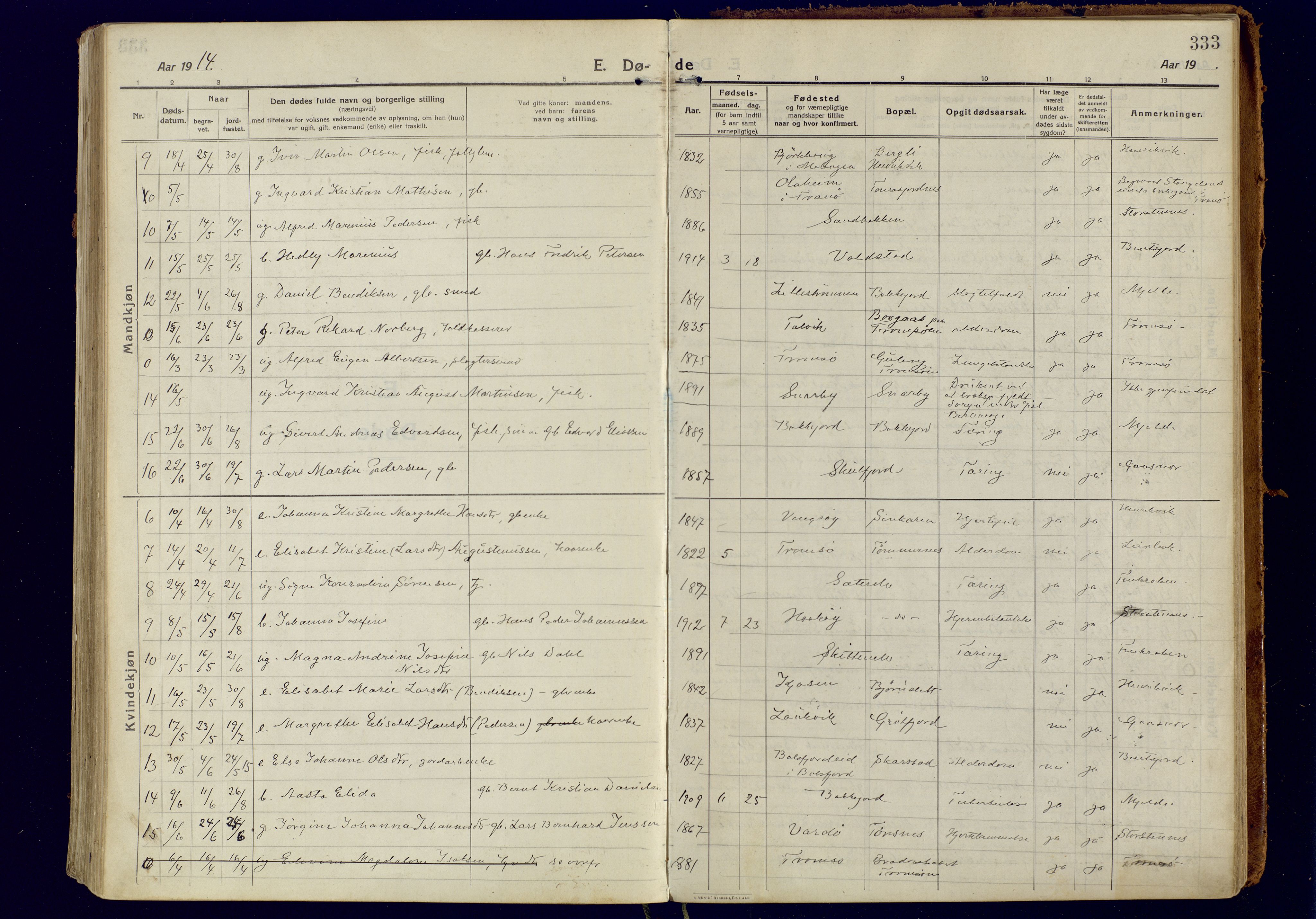 Tromsøysund sokneprestkontor, AV/SATØ-S-1304/G/Ga/L0008kirke: Ministerialbok nr. 8, 1914-1922, s. 333
