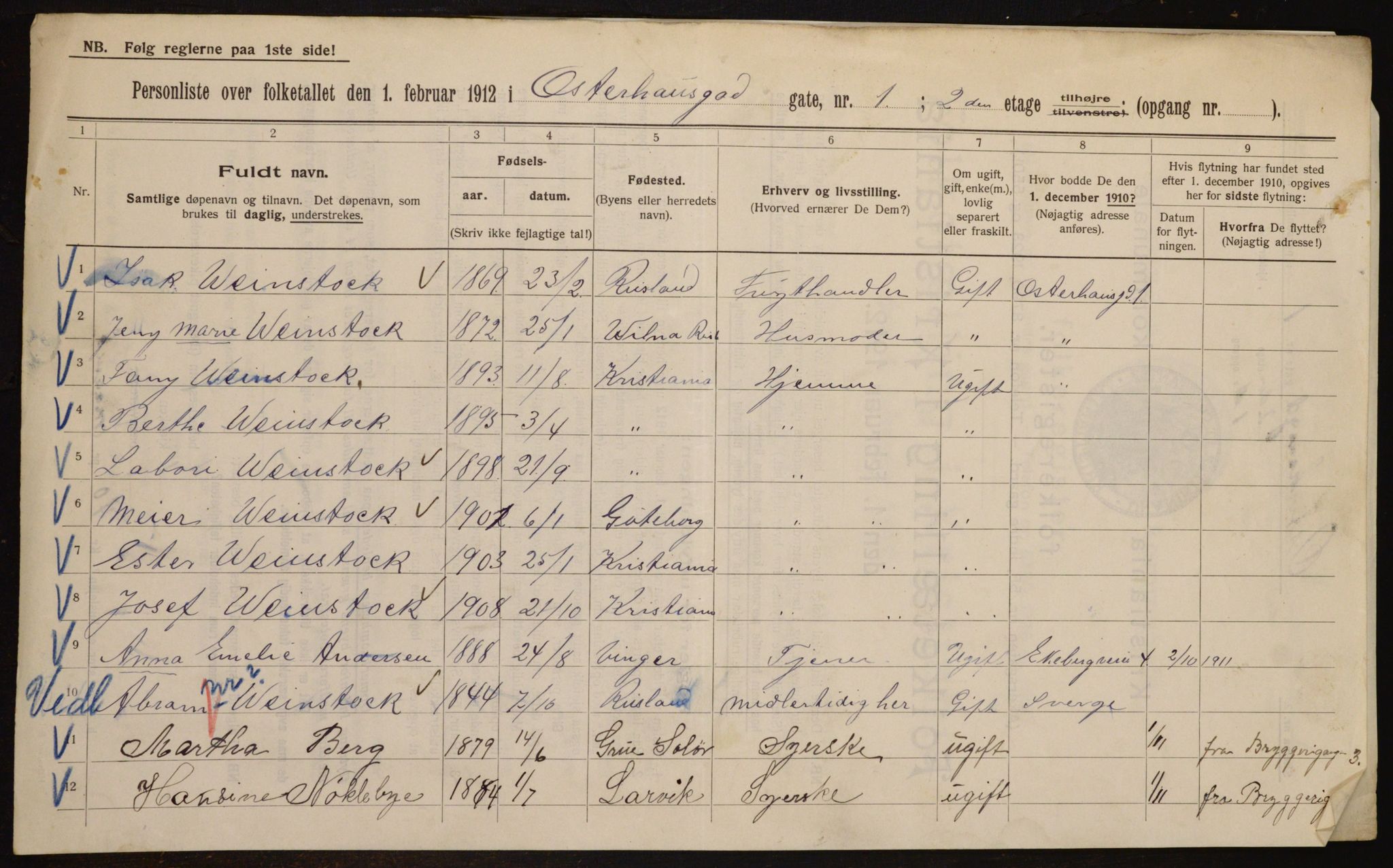 OBA, Kommunal folketelling 1.2.1912 for Kristiania, 1912, s. 77980