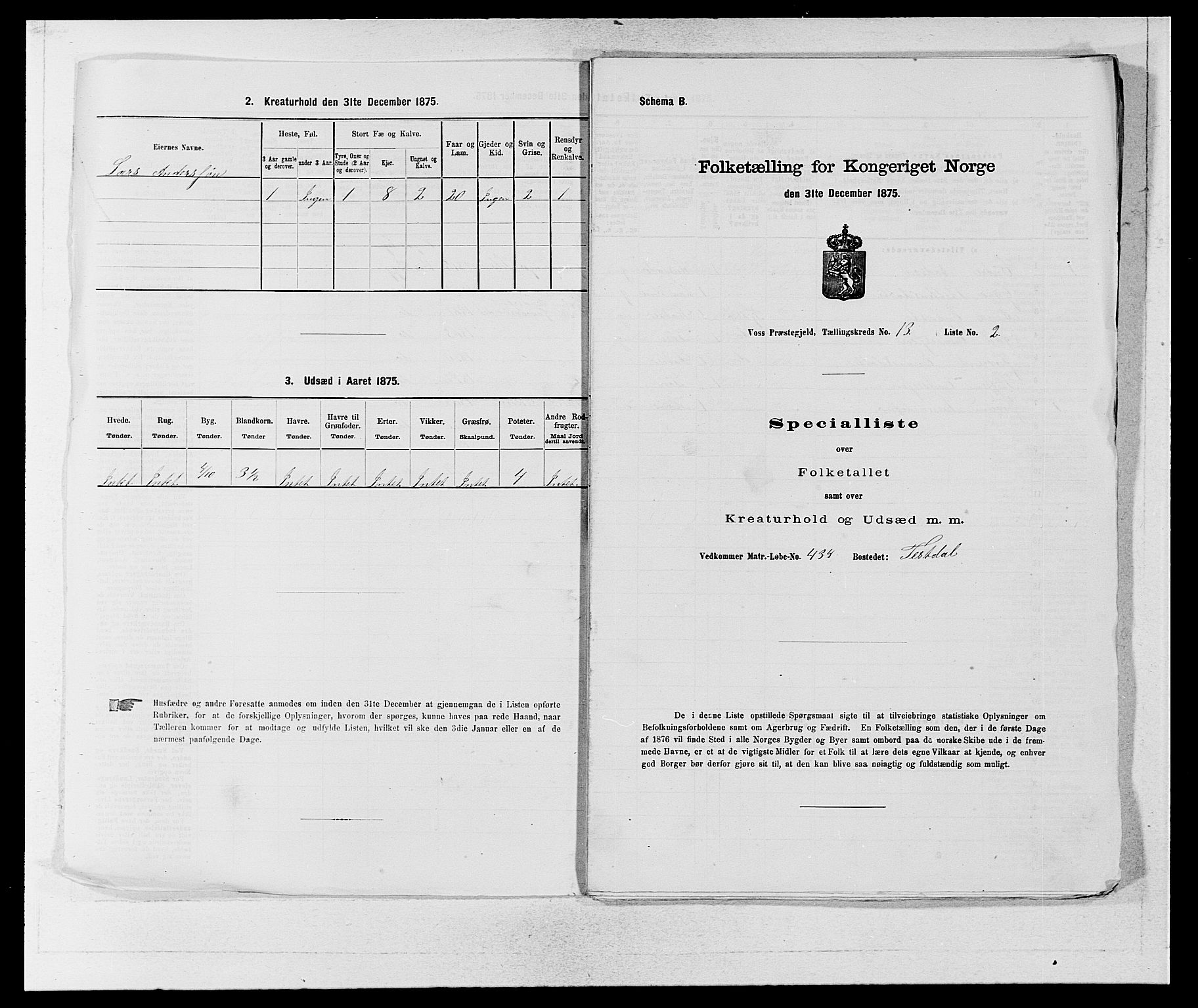 SAB, Folketelling 1875 for 1235P Voss prestegjeld, 1875, s. 1489