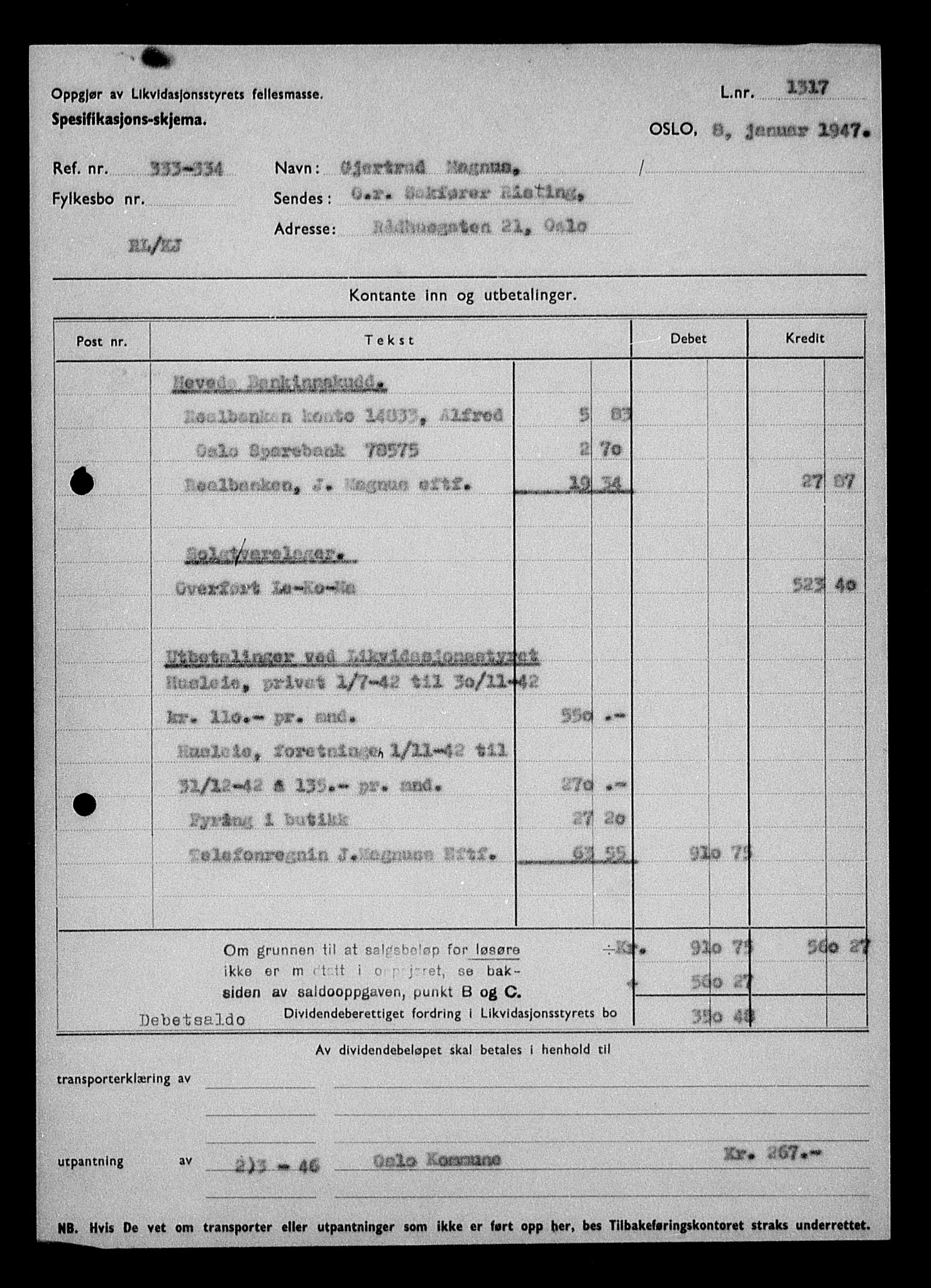 Justisdepartementet, Tilbakeføringskontoret for inndratte formuer, AV/RA-S-1564/H/Hc/Hcc/L0961: --, 1945-1947, s. 406