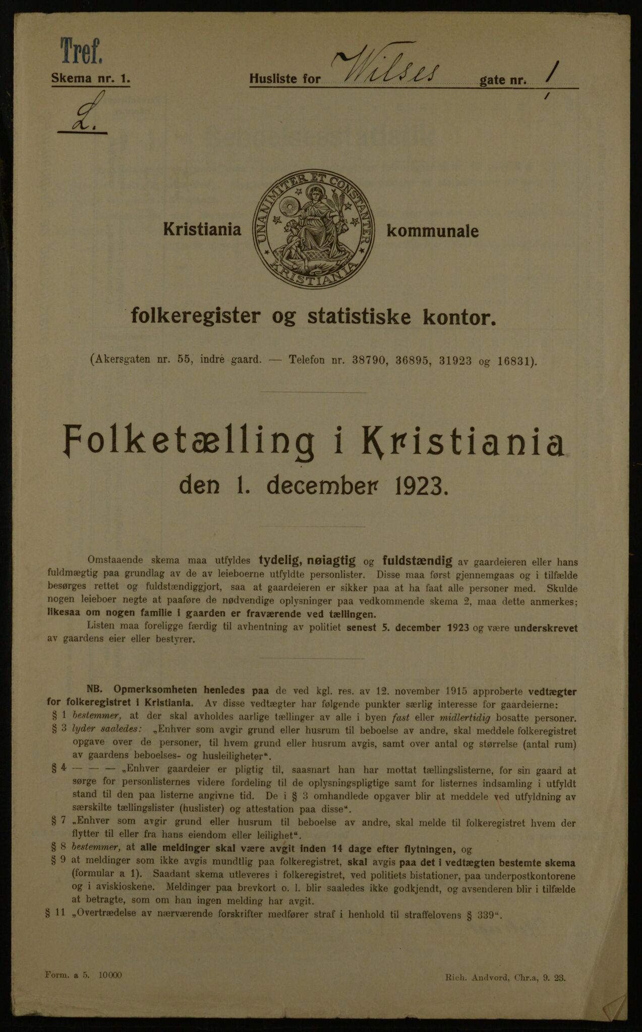 OBA, Kommunal folketelling 1.12.1923 for Kristiania, 1923, s. 141522