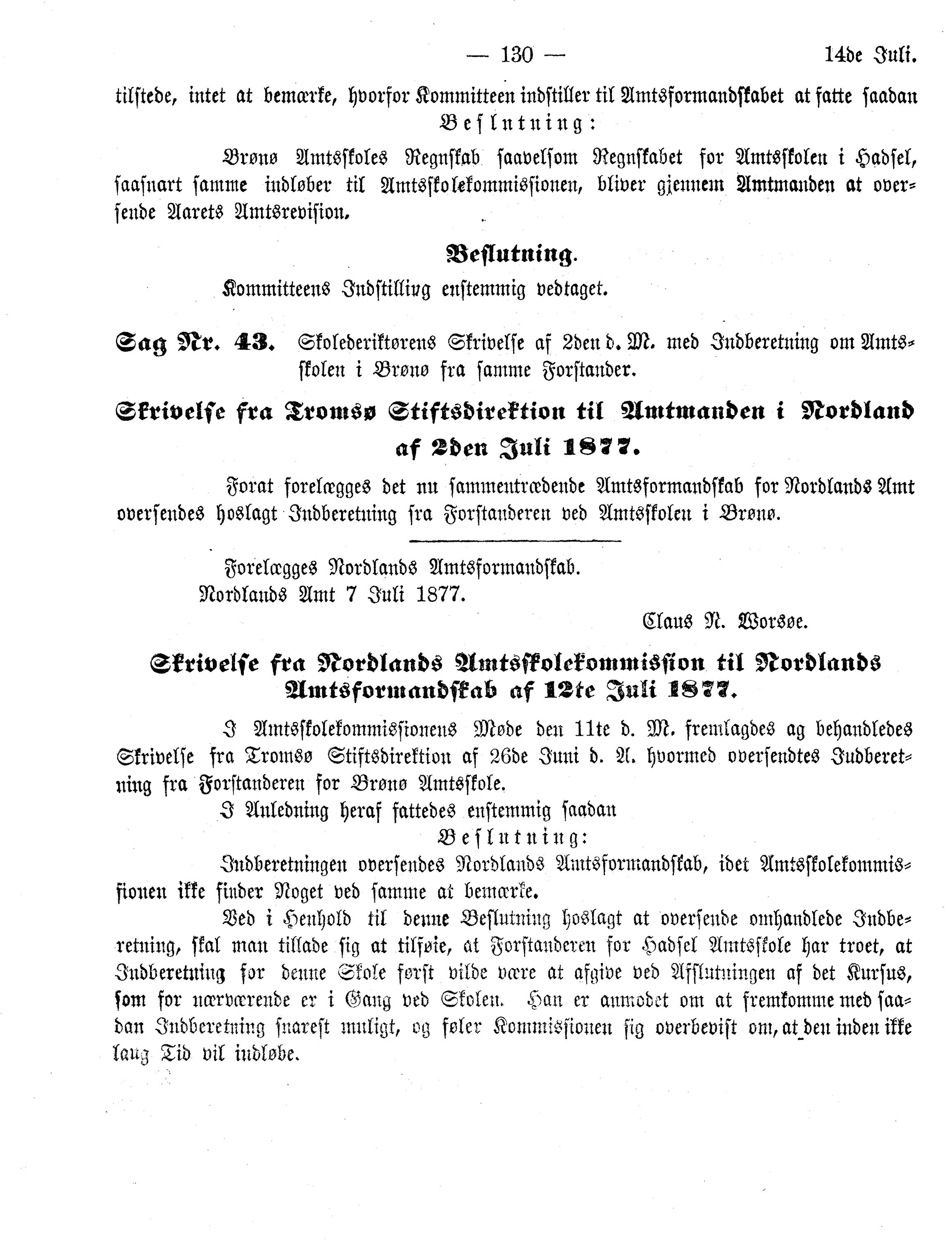 Nordland Fylkeskommune. Fylkestinget, AIN/NFK-17/176/A/Ac/L0011: Fylkestingsforhandlinger 1877, 1877