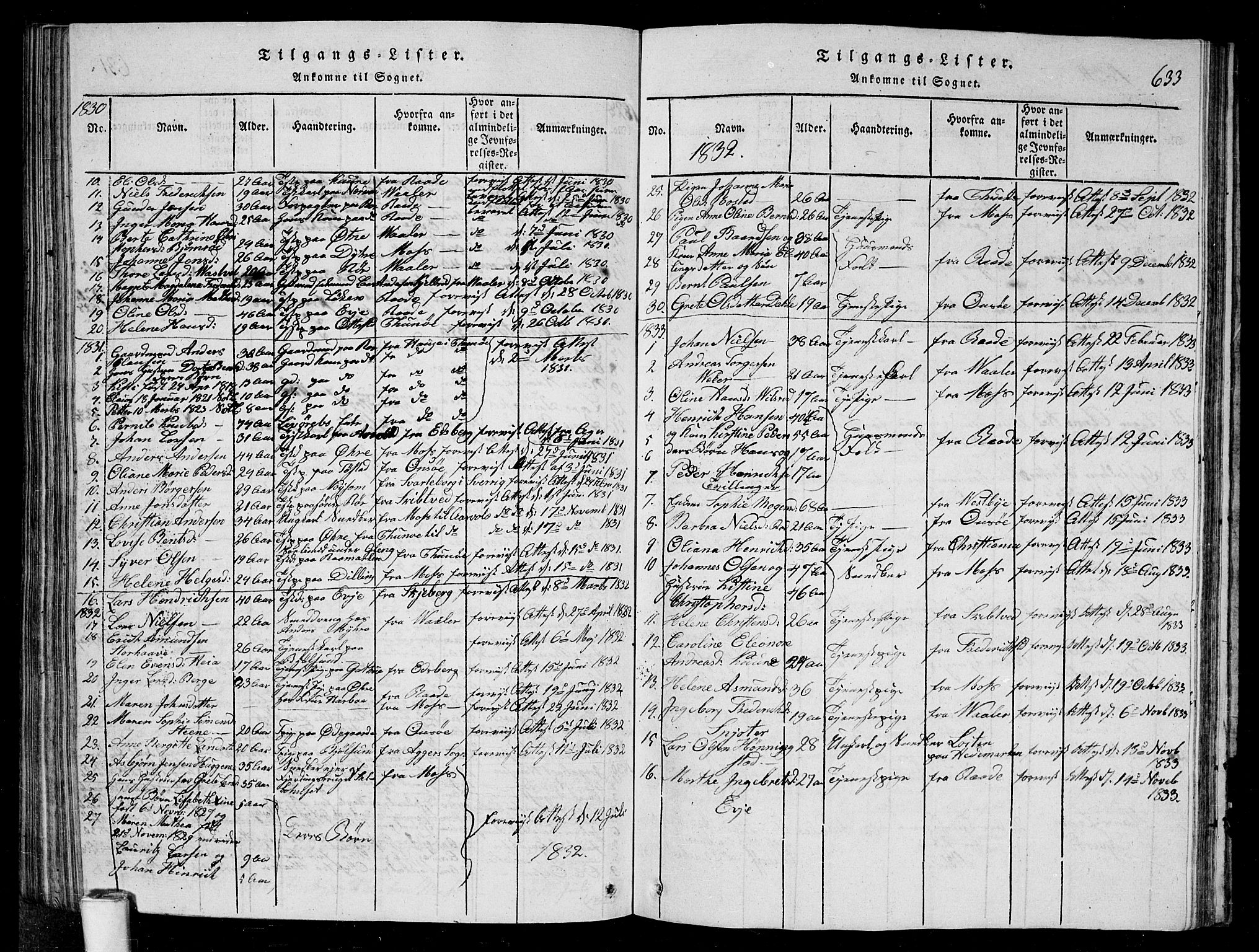 Rygge prestekontor Kirkebøker, AV/SAO-A-10084b/G/Ga/L0001: Klokkerbok nr. 1, 1814-1871, s. 632-633