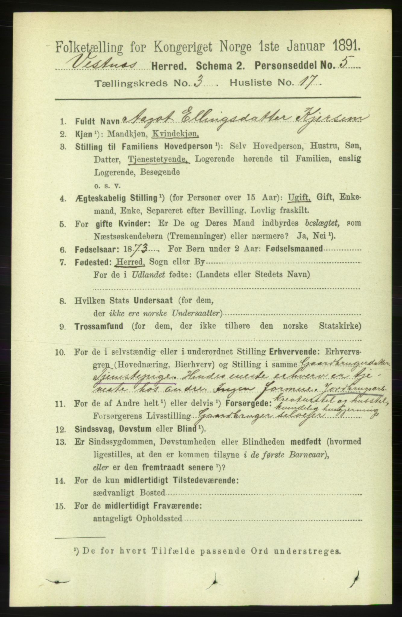 RA, Folketelling 1891 for 1535 Vestnes herred, 1891, s. 969