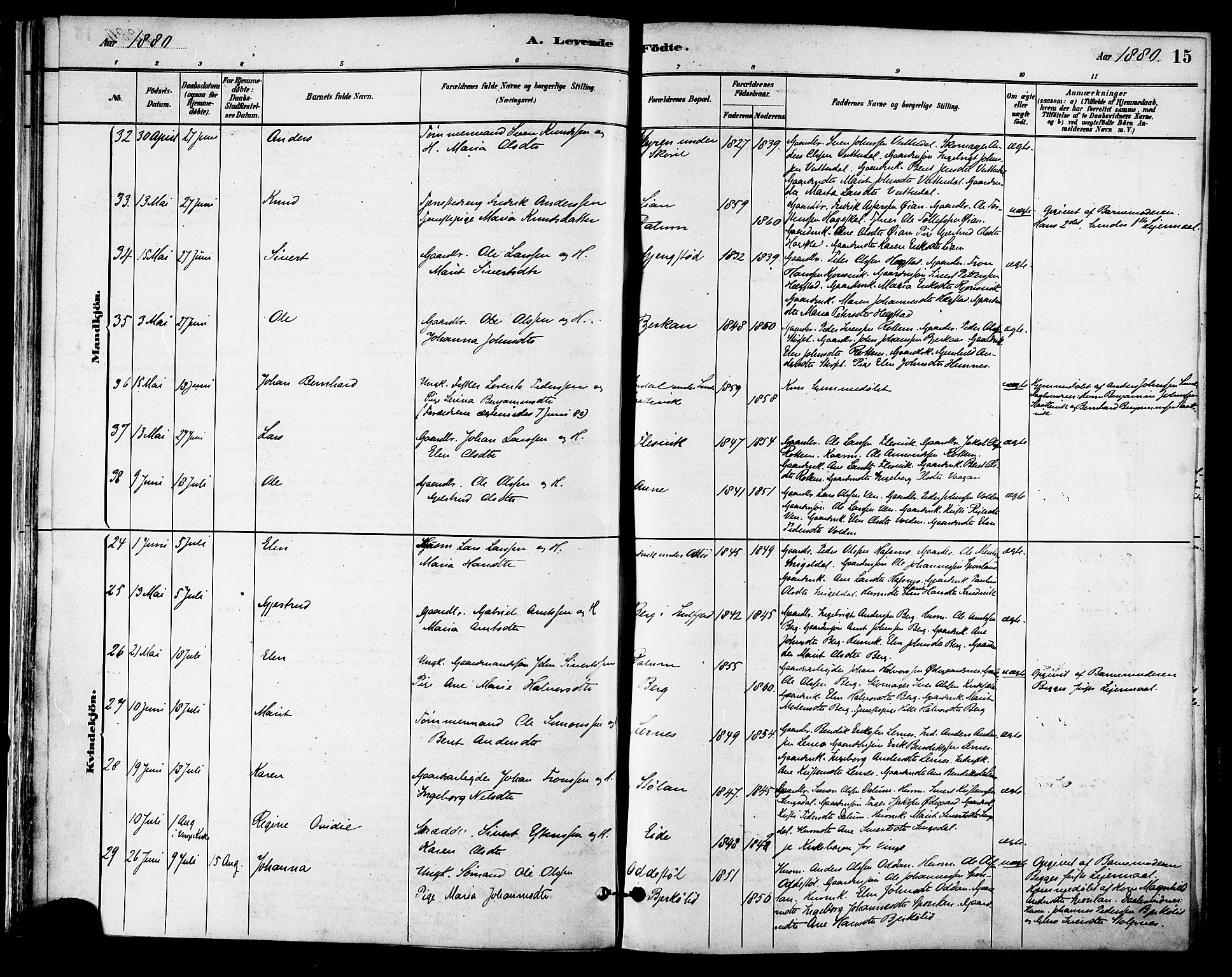 Ministerialprotokoller, klokkerbøker og fødselsregistre - Sør-Trøndelag, SAT/A-1456/630/L0496: Ministerialbok nr. 630A09, 1879-1895, s. 15
