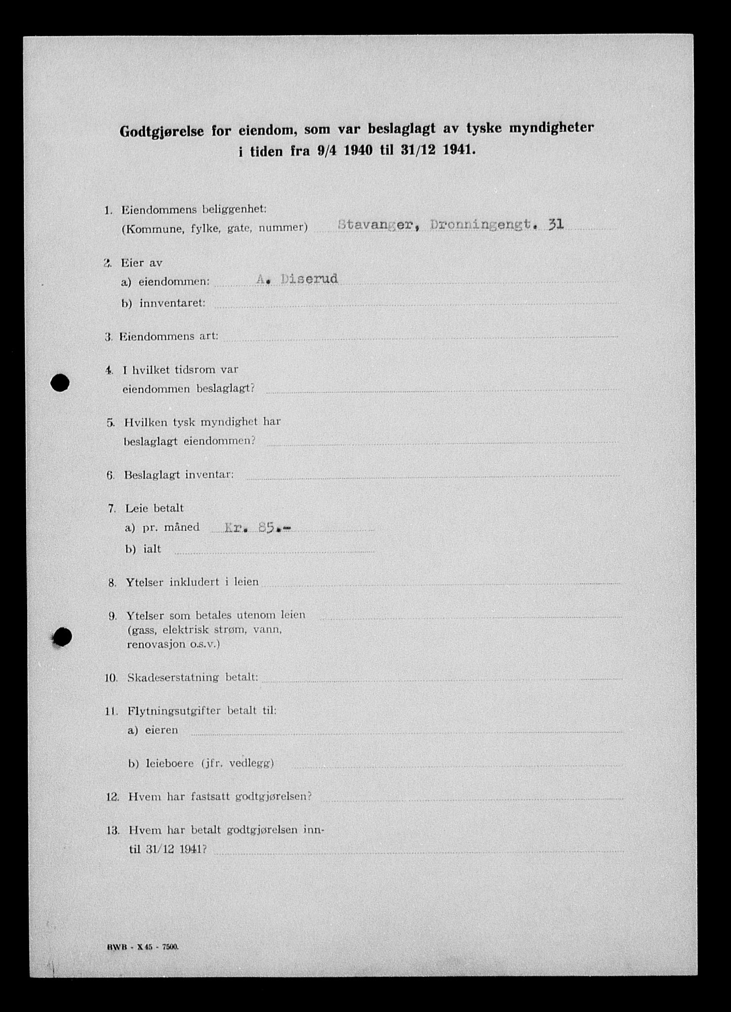 Justisdepartementet, Tilbakeføringskontoret for inndratte formuer, AV/RA-S-1564/I/L1014: Godtgjørelse for beslaglagt eiendom, 1940-1941, s. 25