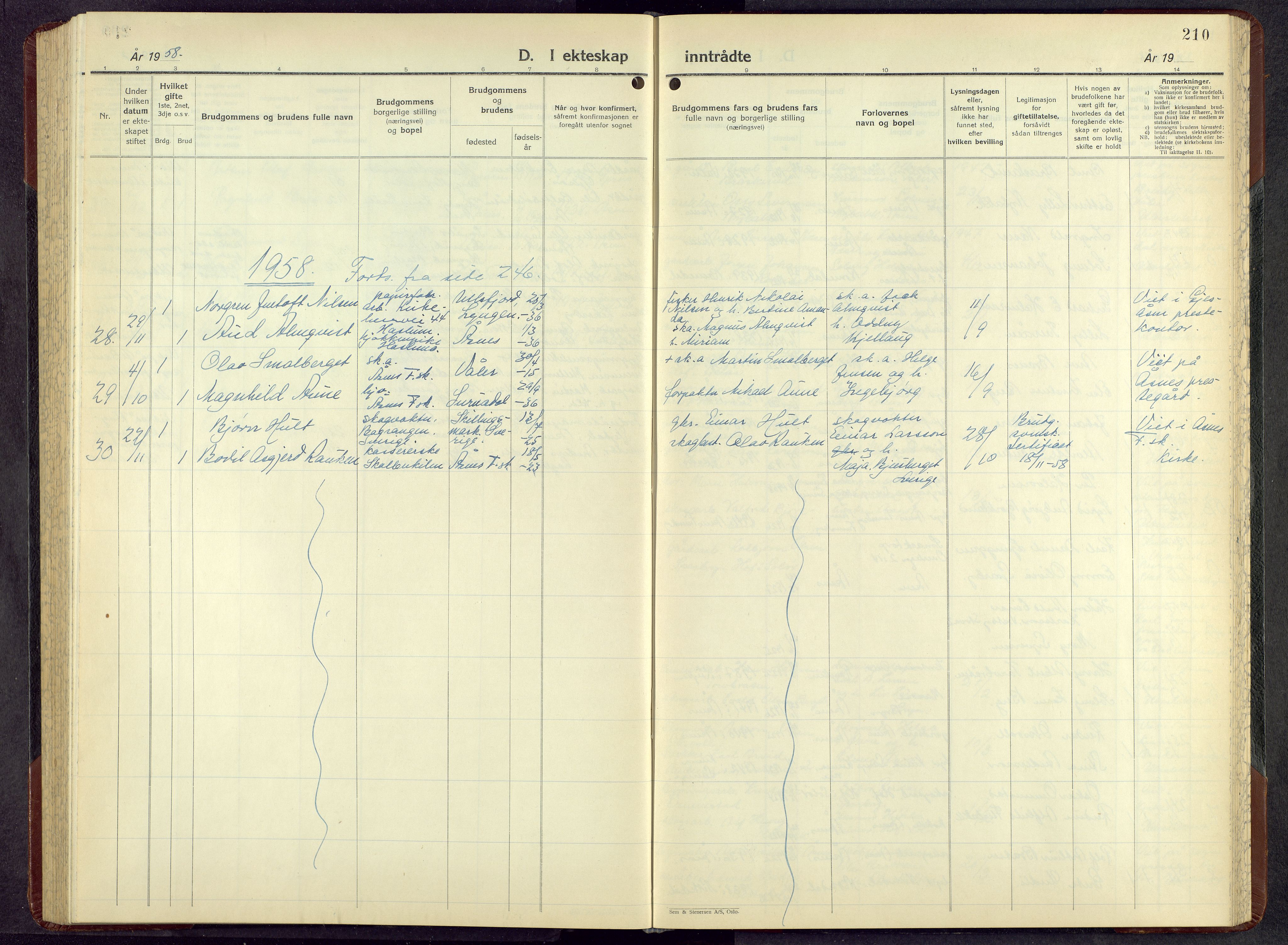 Åsnes prestekontor, AV/SAH-PREST-042/H/Ha/Hab/L0010: Klokkerbok nr. 10, 1941-1962, s. 210