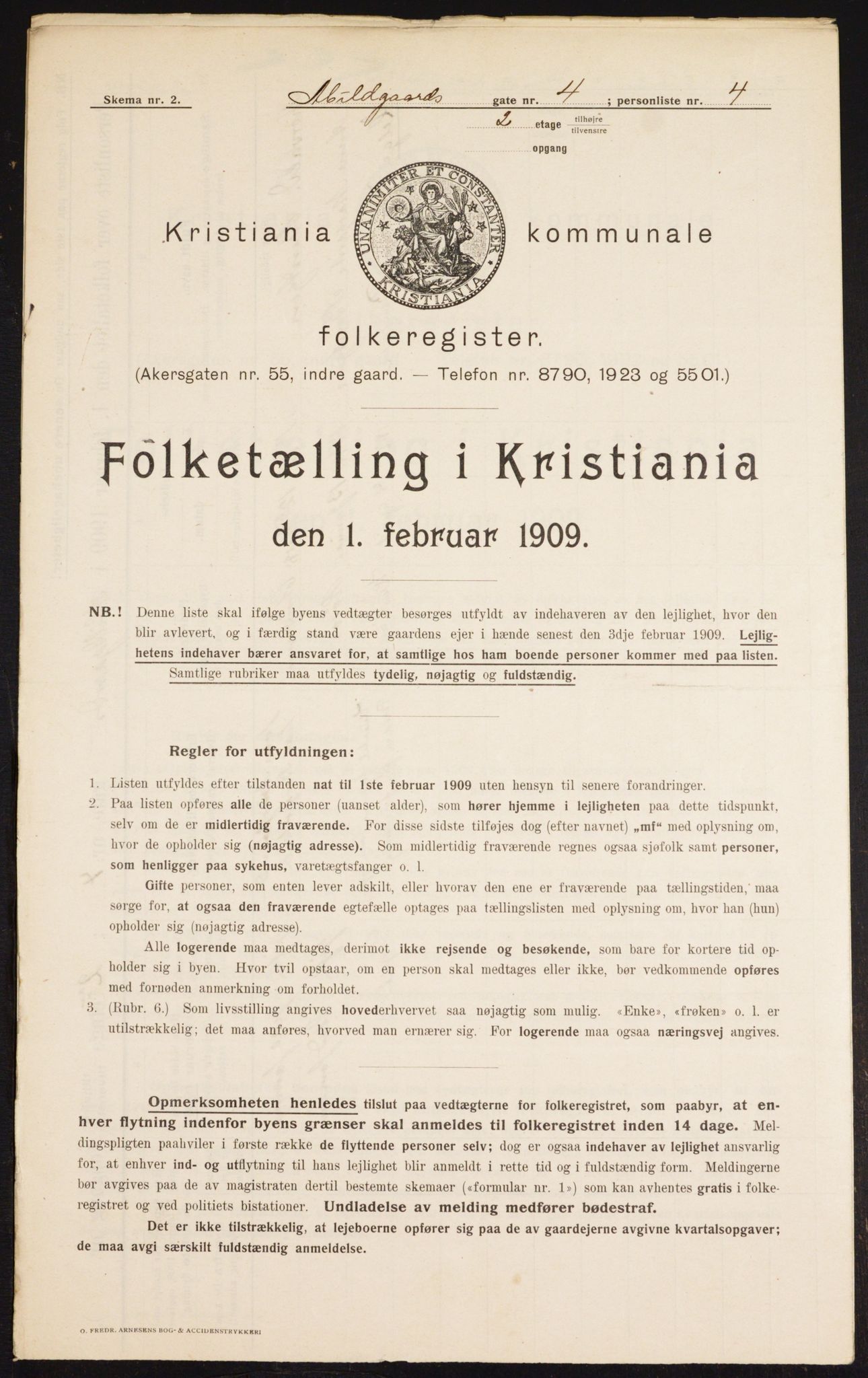OBA, Kommunal folketelling 1.2.1909 for Kristiania kjøpstad, 1909, s. 16
