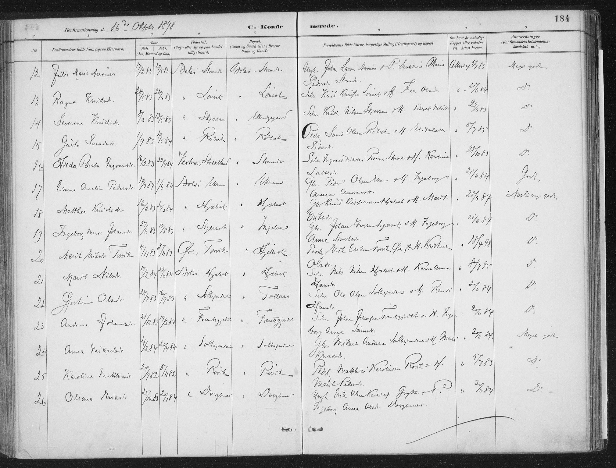 Ministerialprotokoller, klokkerbøker og fødselsregistre - Møre og Romsdal, AV/SAT-A-1454/555/L0658: Ministerialbok nr. 555A09, 1887-1917, s. 184