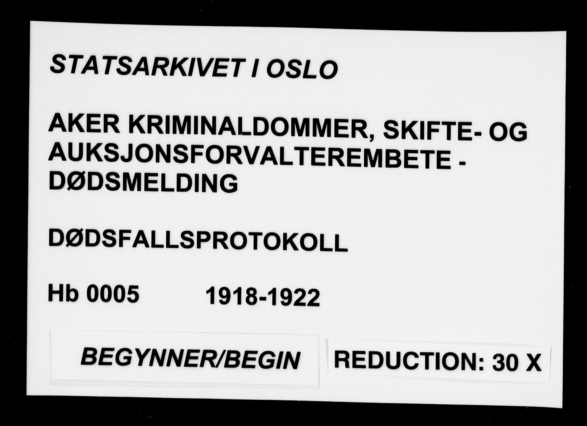 Aker kriminaldommer, skifte- og auksjonsforvalterembete, AV/SAO-A-10452/H/Hb/Hba/Hbaa/L0005: Dødsfallsprotokoll, 1918-1922