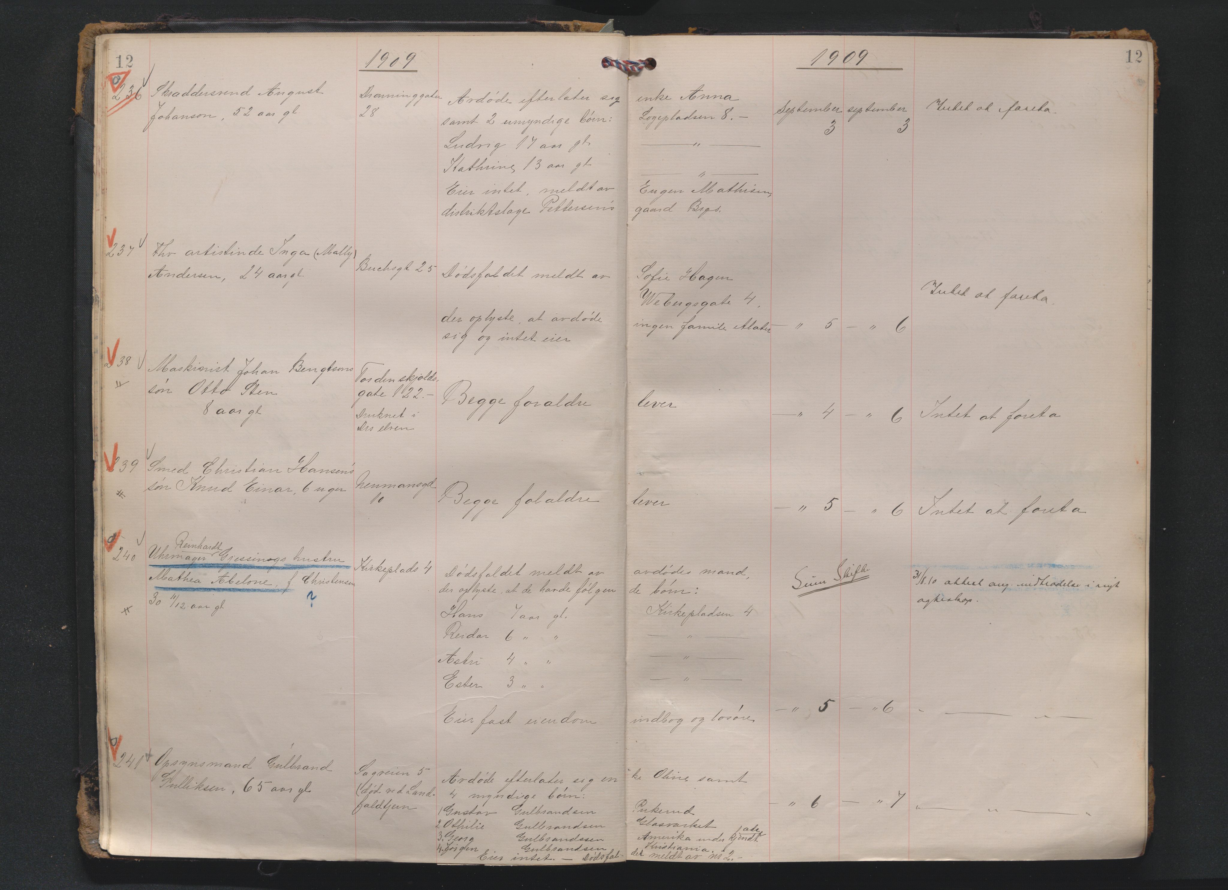 Drammen byfogd, AV/SAKO-A-222/H/Ha/Haa/L0011: Dødsjournal., 1909-1913, s. 12