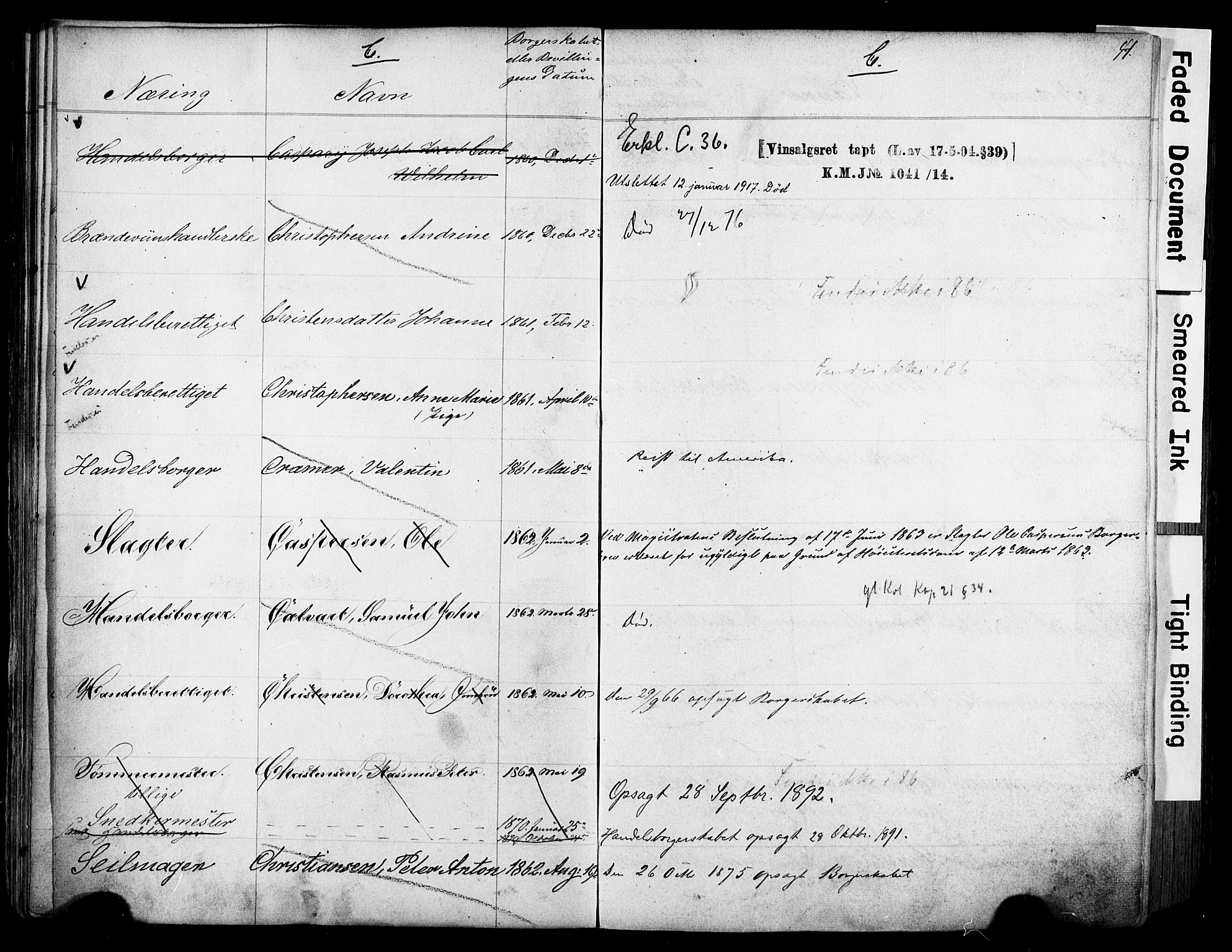 Kristiania magistrat, SAO/A-10711/F/Fb/L0004: Borgerrulle, 1860-1879, s. 43