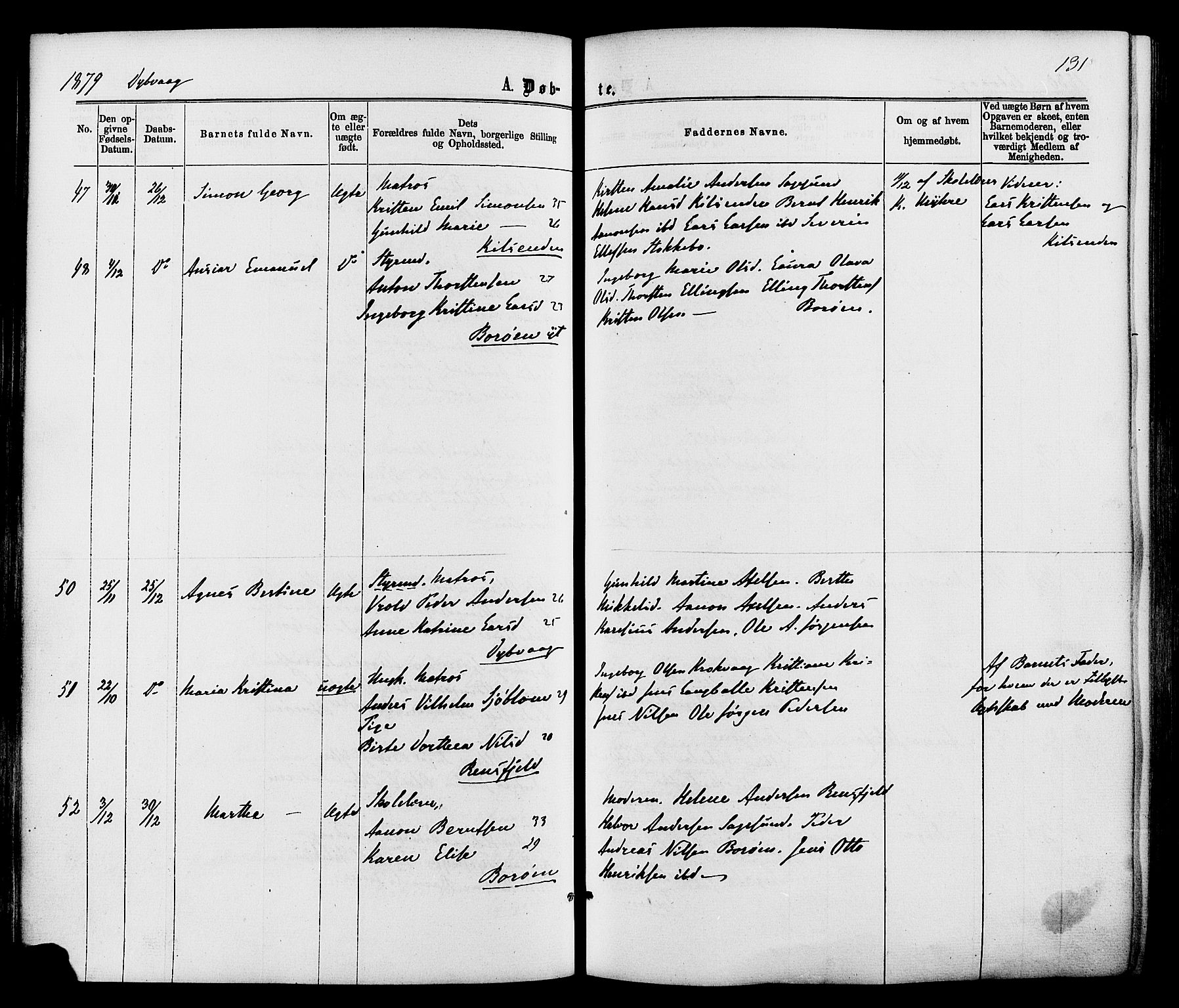 Dypvåg sokneprestkontor, AV/SAK-1111-0007/F/Fa/Faa/L0007: Ministerialbok nr. A 7/ 1, 1872-1884, s. 131