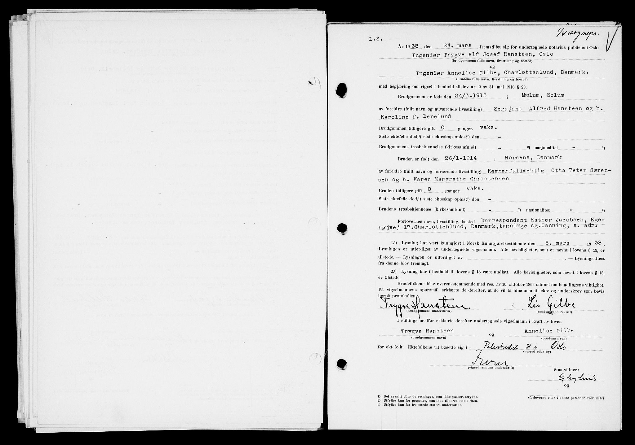 Oslo byfogd avd. I, AV/SAO-A-10220/L/Lb/Lbb/L0029: Notarialprotokoll, rekke II: Vigsler, 1937-1938