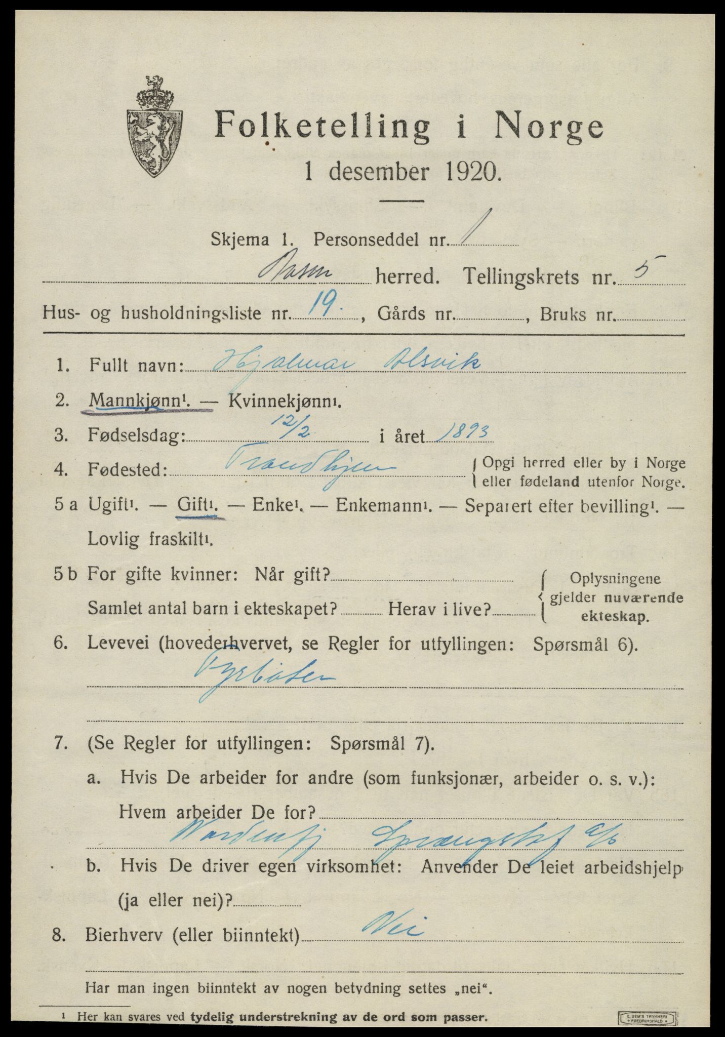 SAT, Folketelling 1920 for 1716 Åsen herred, 1920, s. 4244