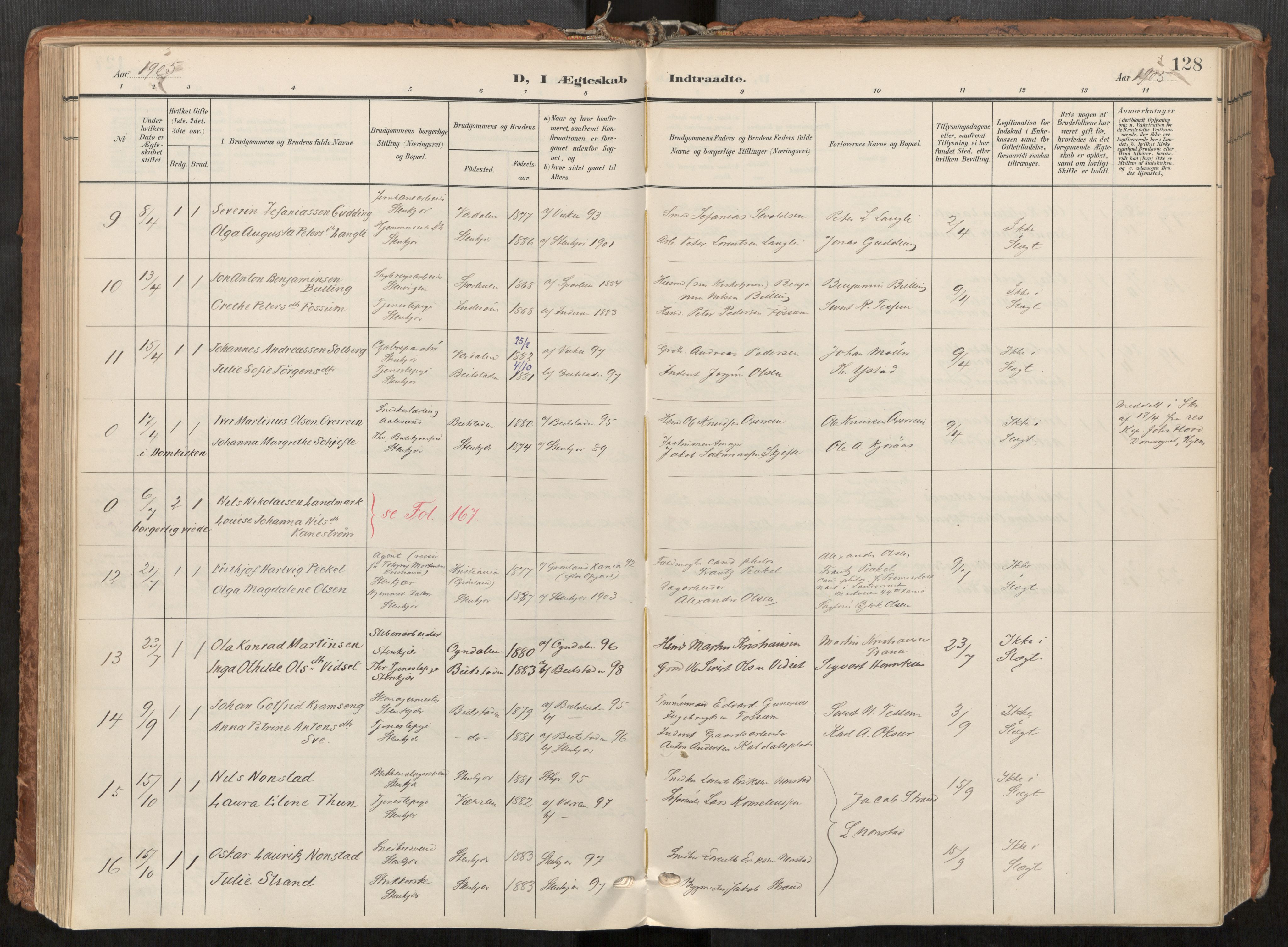 Steinkjer sokneprestkontor, AV/SAT-A-1541/01/H/Ha/Haa/L0001: Ministerialbok nr. 1, 1904-1912, s. 128