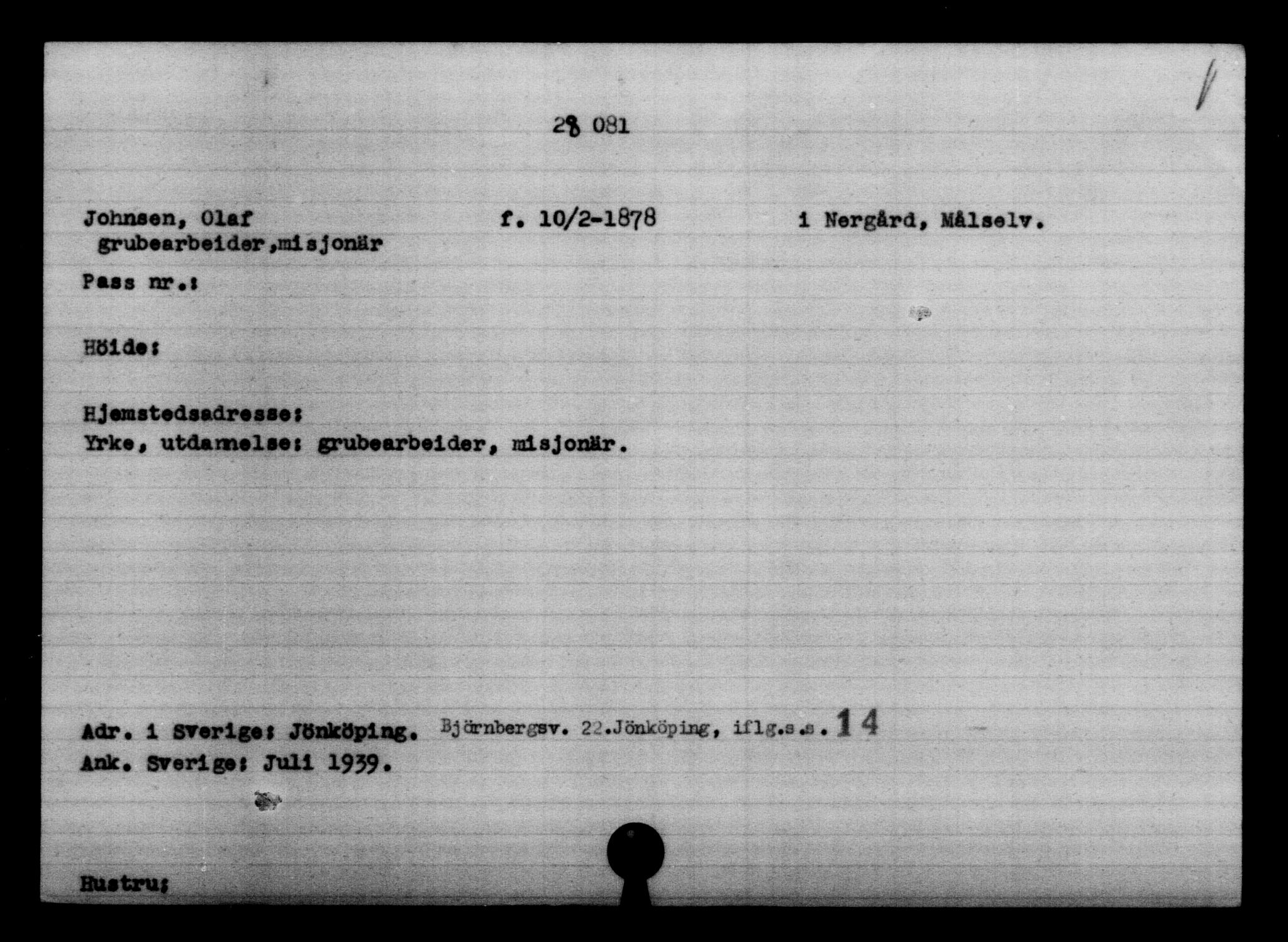 Utenriksstasjonene, Legasjonen i Stockholm, Flyktningkontoret, AV/RA-S-6753/V/Va/L0011: Kjesäterkartoteket, flyktninger med registreringsnr. 25300-28349, 1940-1945, s. 2964