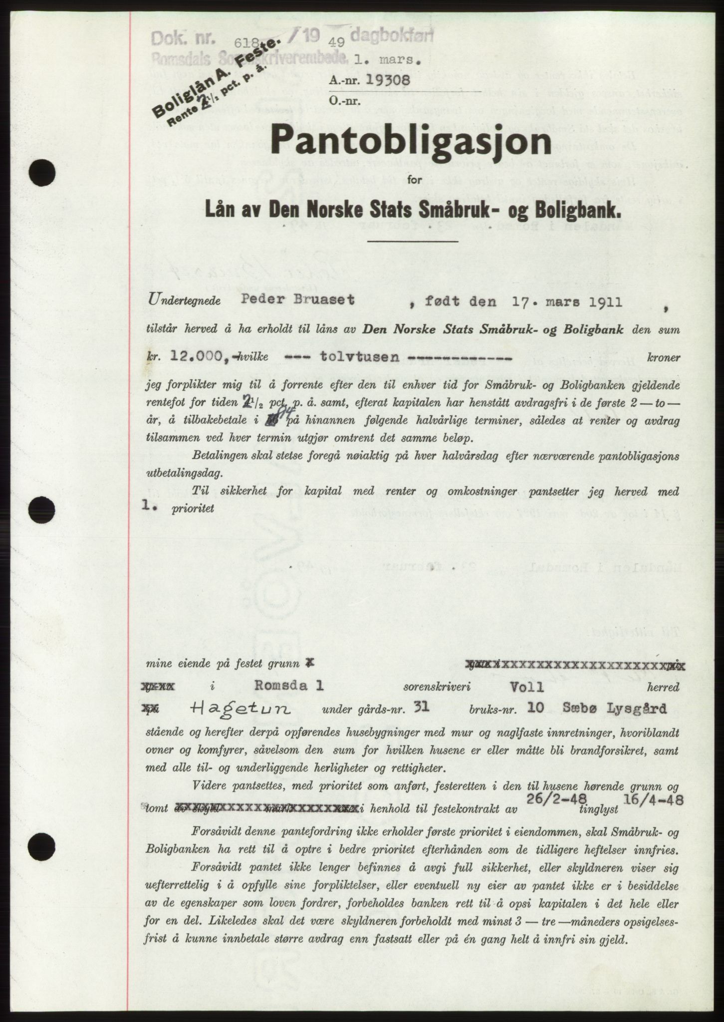 Romsdal sorenskriveri, SAT/A-4149/1/2/2C: Pantebok nr. B4, 1948-1949, Dagboknr: 618/1949