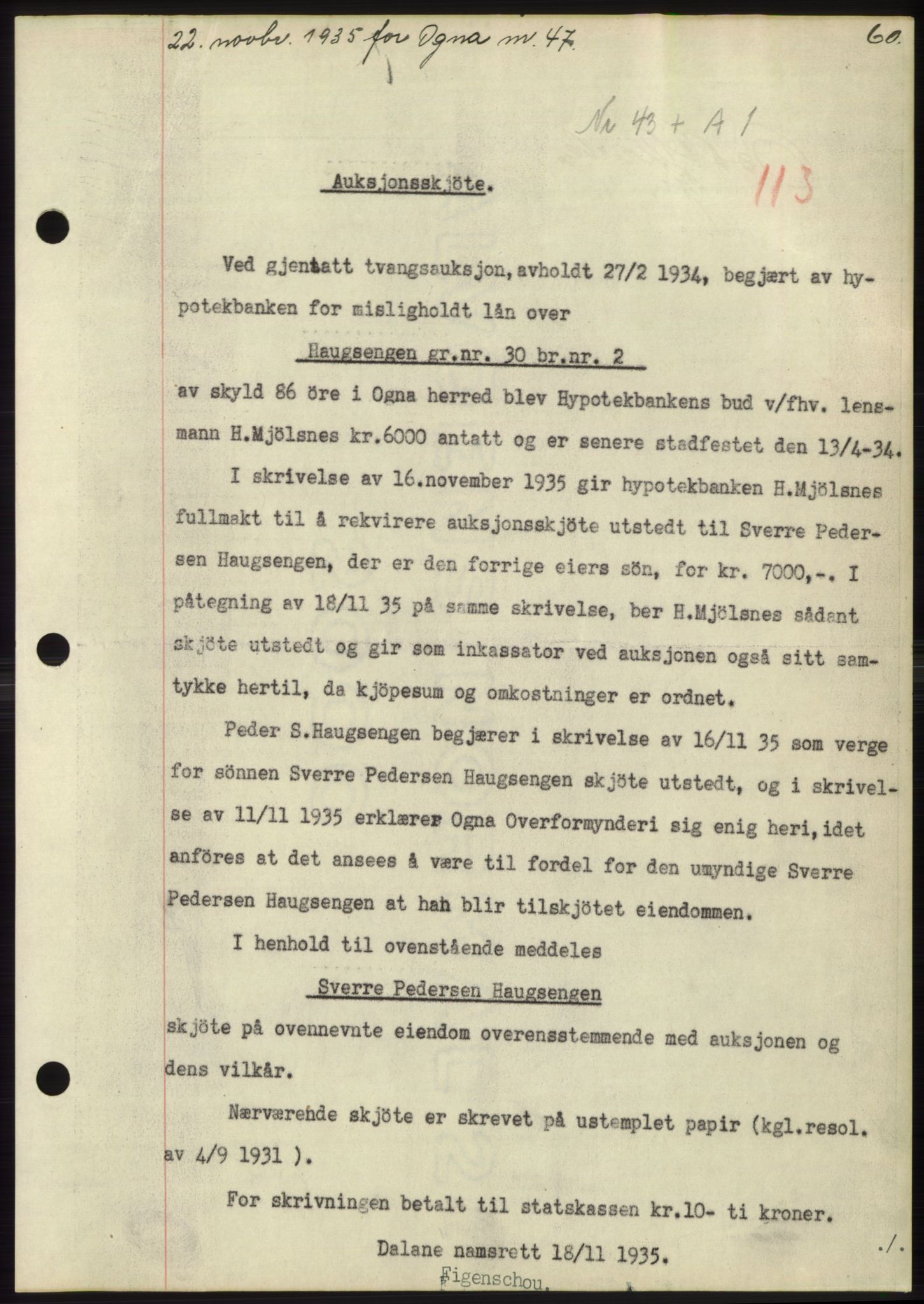 Dalane sorenskriveri, SAST/A-100309/02/G/Gb/L0058: Pantebok, 1926-1950, Tingl.dato: 22.11.1935