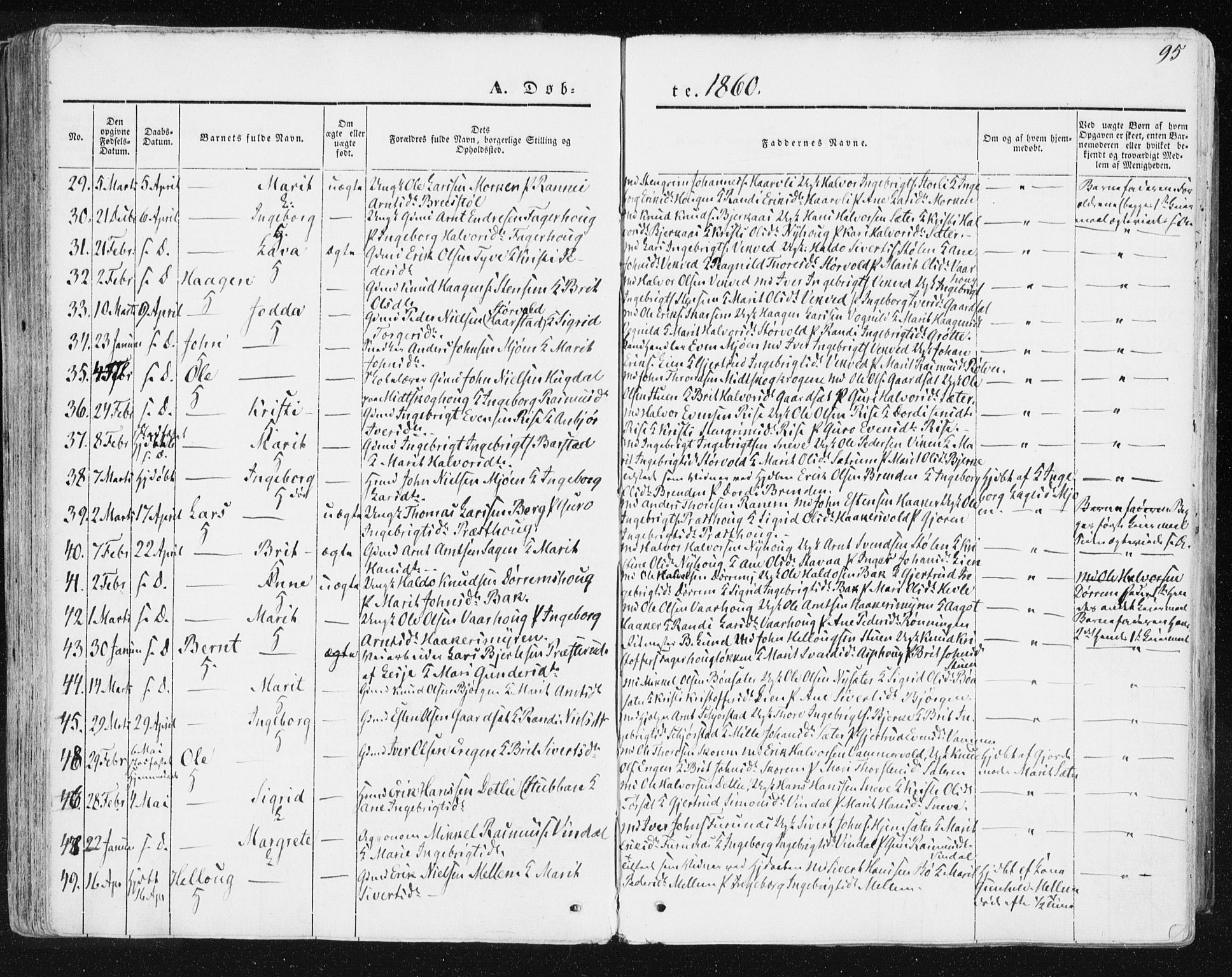 Ministerialprotokoller, klokkerbøker og fødselsregistre - Sør-Trøndelag, SAT/A-1456/678/L0899: Ministerialbok nr. 678A08, 1848-1872, s. 95