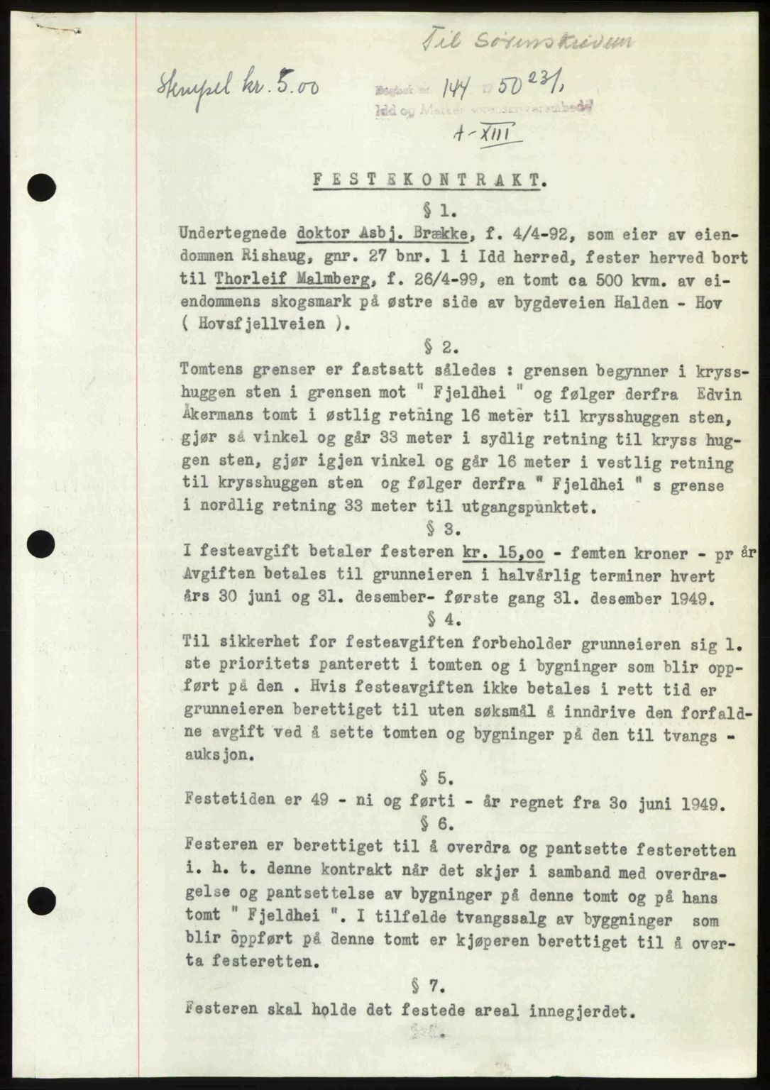 Idd og Marker sorenskriveri, SAO/A-10283/G/Gb/Gbb/L0013: Pantebok nr. A13, 1949-1950, Dagboknr: 144/1950
