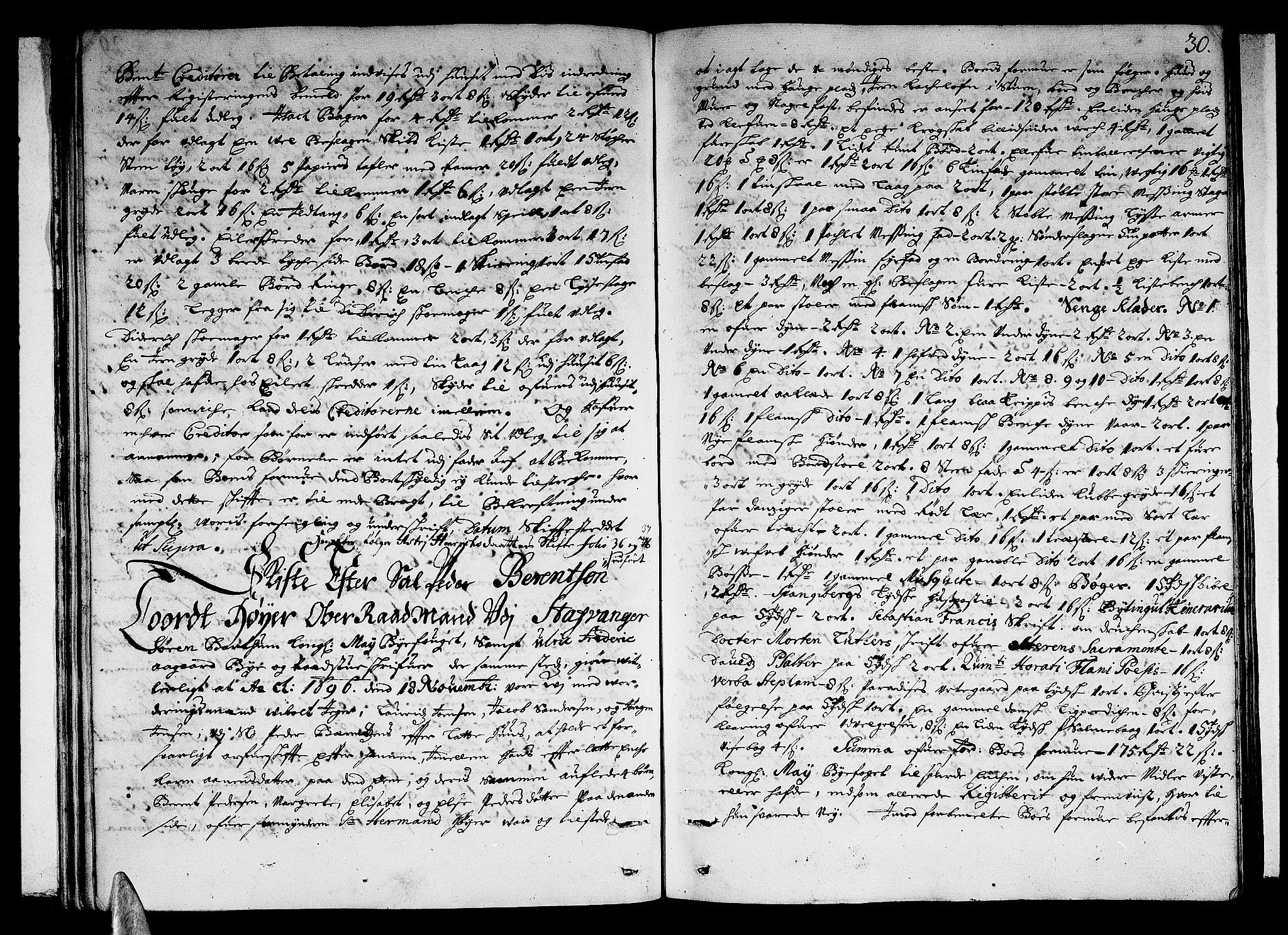 Stavanger byfogd, AV/SAST-A-101408/001/5/50/503BB/L0003: Skifteprotokoll, 1695-1707, s. 29b-30a