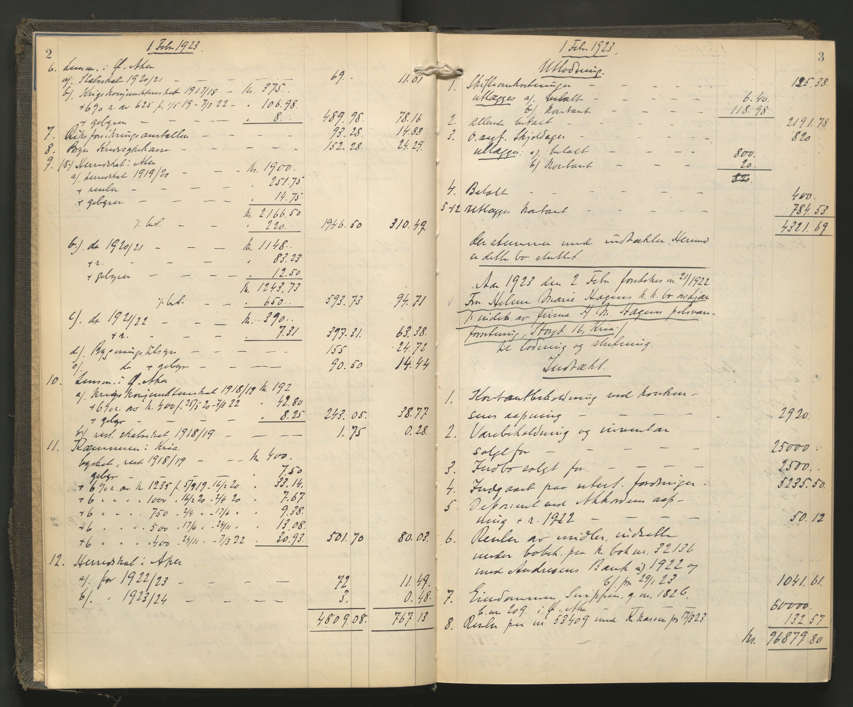 Aker kriminaldommer, skifte- og auksjonsforvalterembete, AV/SAO-A-10452/H/He/L0007: Utlodningsprotokoll, 1923-1925, s. 2-3